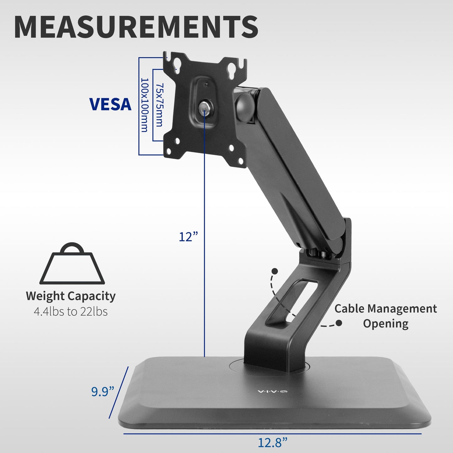 Soporte de Monitor VESA VIVO Negro con Brazo Neumático y Base Giratoria para Visualización Táctil