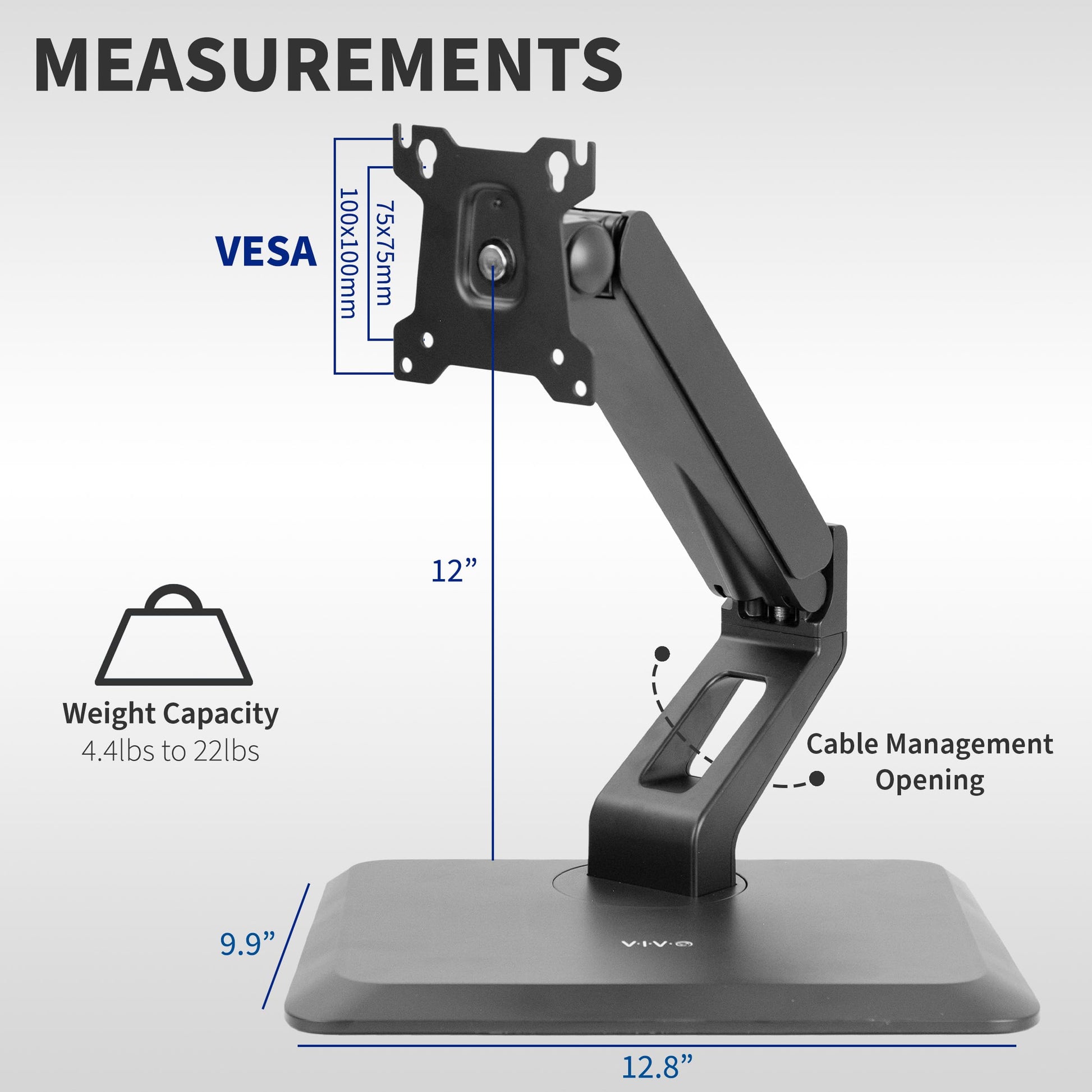 Soporte de Monitor VESA VIVO Negro con Brazo Neumático y Base Giratoria para Visualización Táctil