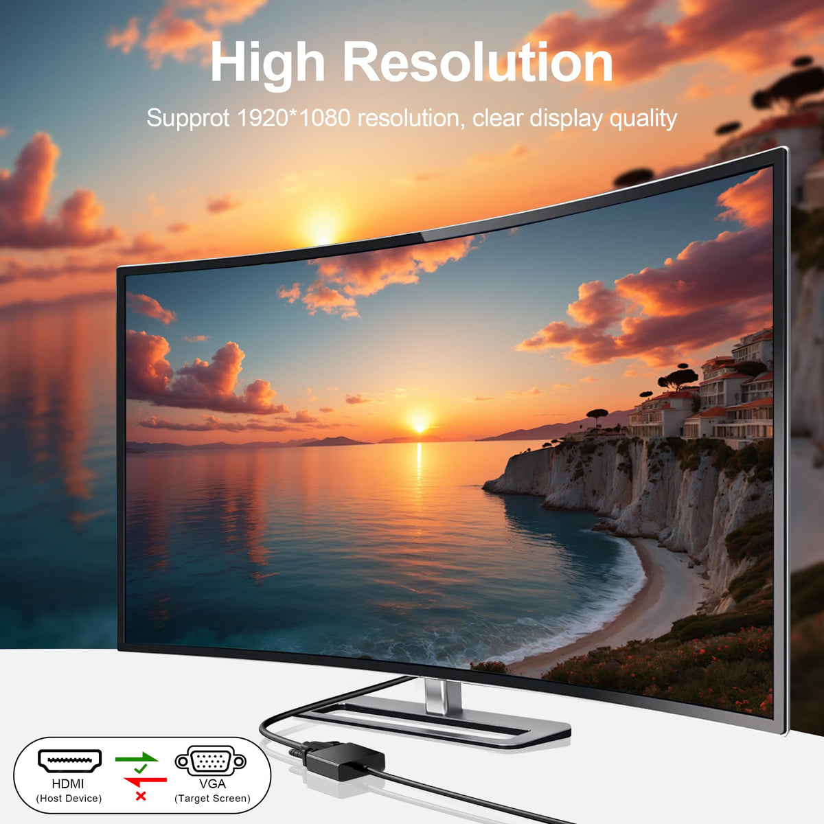 Adaptador HDMI a VGA HOYAWU Chapado en Oro Unidireccional Paquete de 2 Unidades para Monitor y Computadora