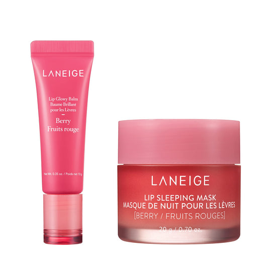 Laneige. Lip Glowy Balm Baya bálsamo + Laneige. Lip Sleeping Mask Baya mascarilla noche tratamiento labial hidratación intensa
