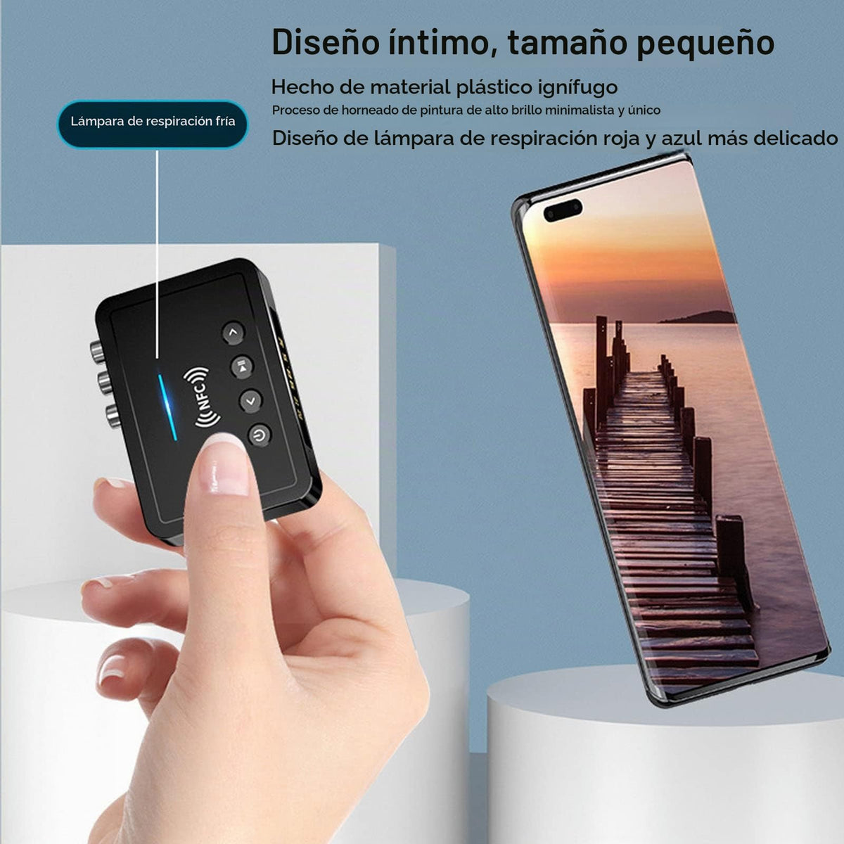 Receptor Transmisor Bluetooth 5.0 NFC Adaptador 3 en 1 Audio Negro para PC y TV