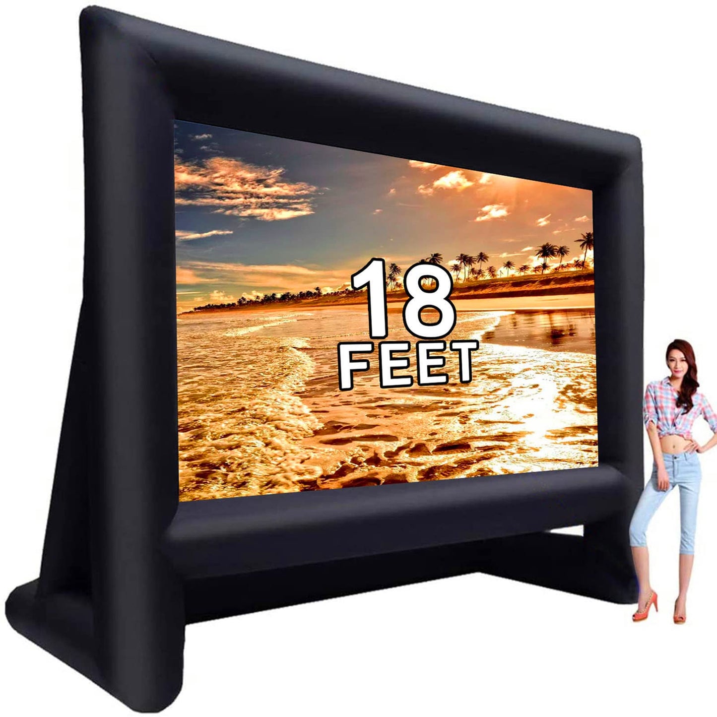 GYUEM Proyector Inflable para Exteriores de 18 pies, Pantalla de película, Paquete con Cuerda, soplador, estacas para Carpa, portátil, Ideal para Fiestas en Interiores y Exteriores