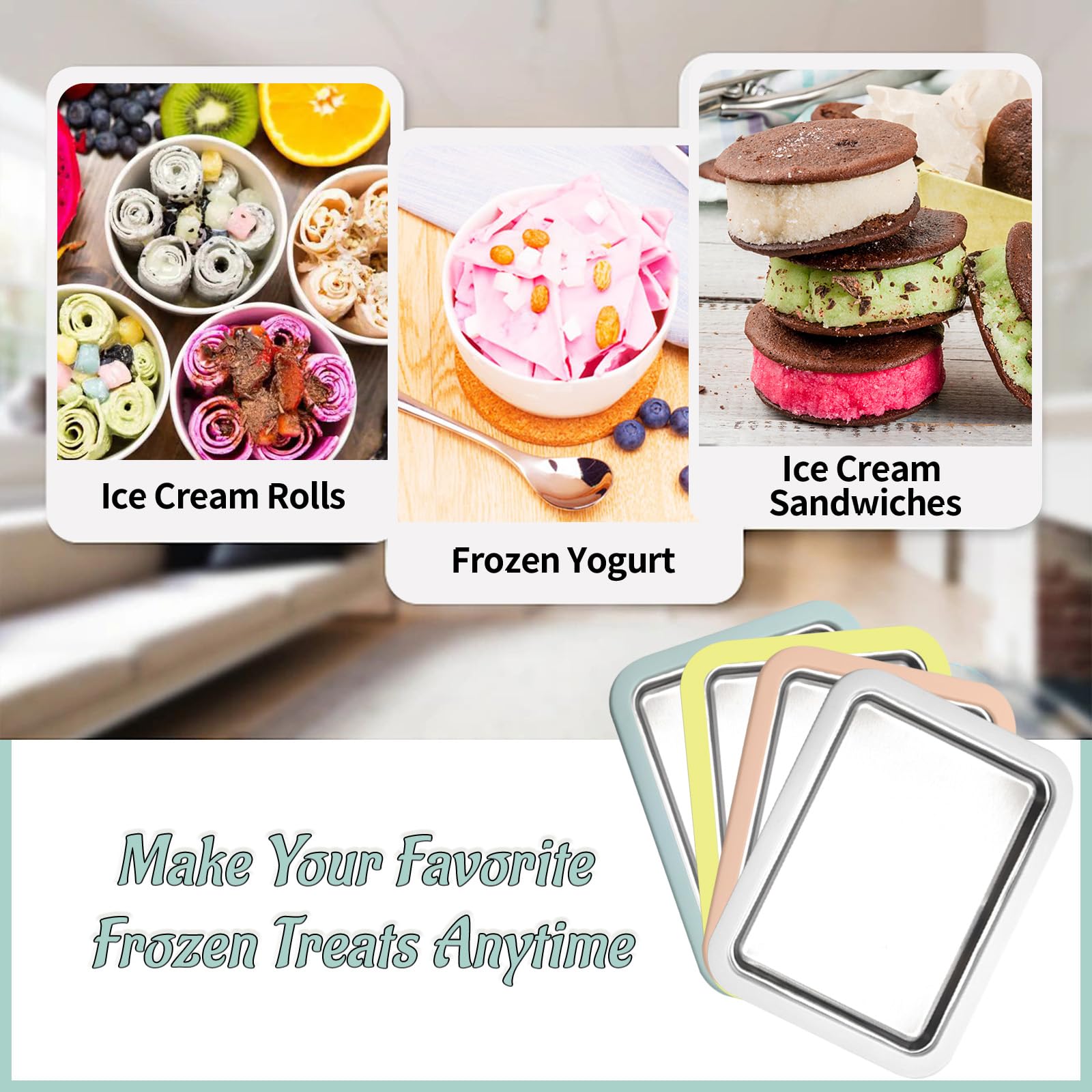 Máquina de helado instantánea, máquina de helado enrollado, sartén/rollo de gelatina instantánea, hecho en casa para divertirse actividades de padres e hijos, familias blancas
