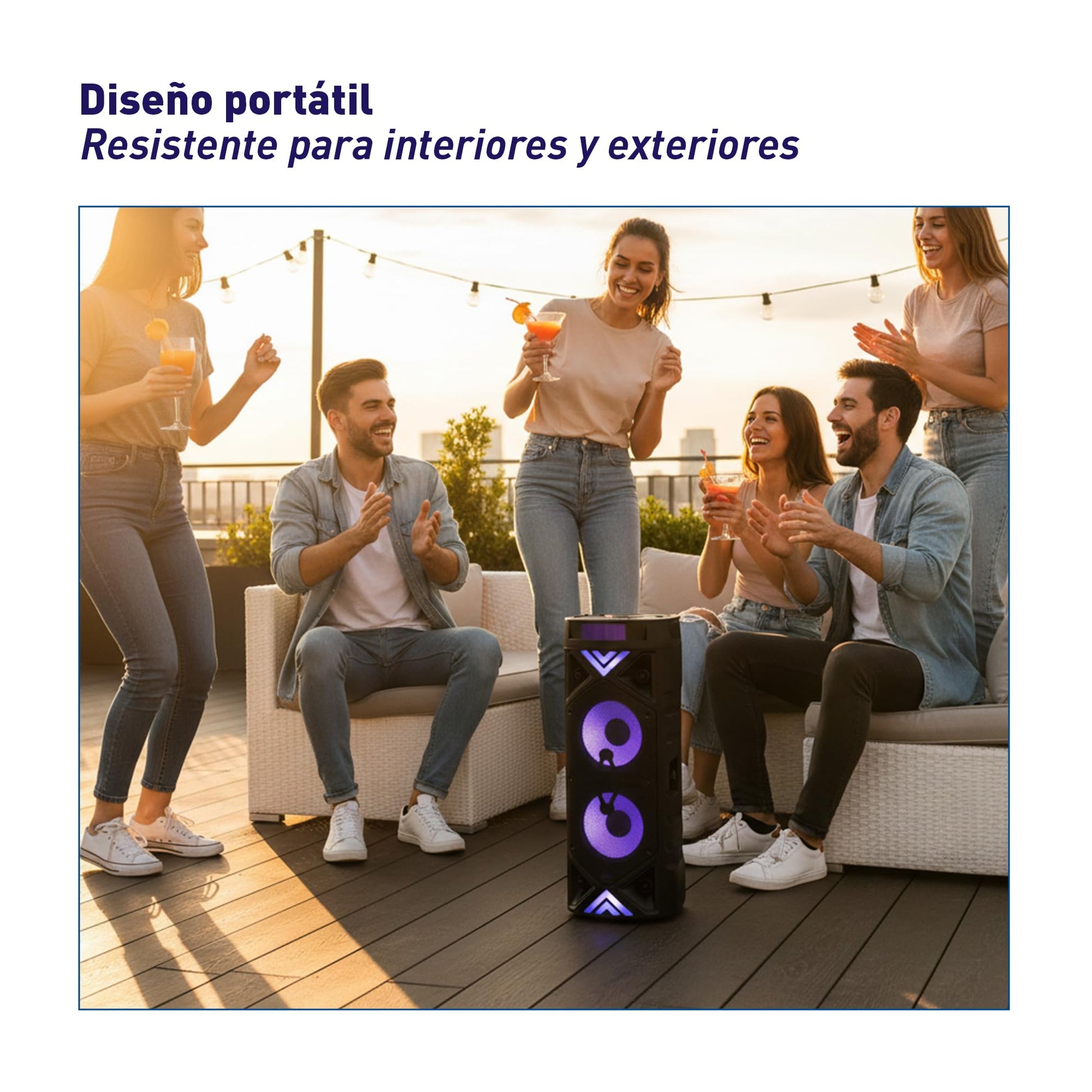 Bluelander Bocina Bluetooth Portátil 25W, Power Bass Dual 6.5, Altavoz con Micrófono, Karaoke, Luces LED, Radio FM, USB, AUX y TWS