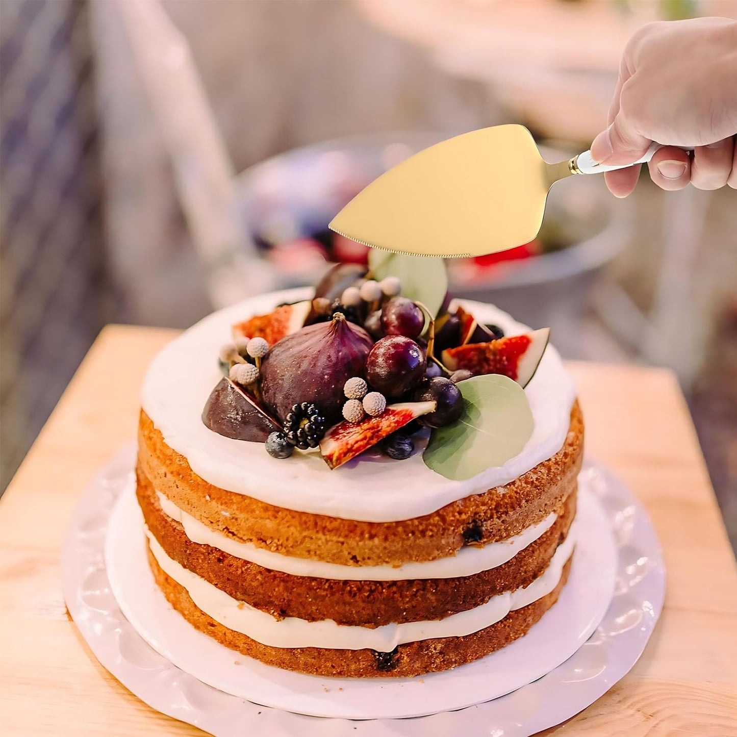 Juego de Pala y Cuchillo para Pastel de Acero Inoxidable Uego Blanco para Bodas y Fiestas