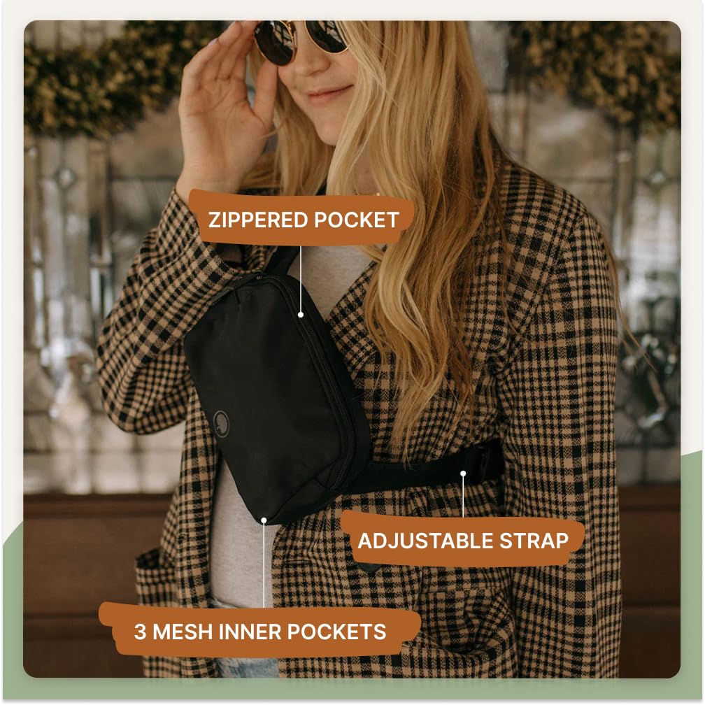 Parker Baby Co. - Riñonera Unisex, Bolsa Cruzada para Mamás y Papás, con amplio espacio para pañales | "Birch Belt Bag", Negro
