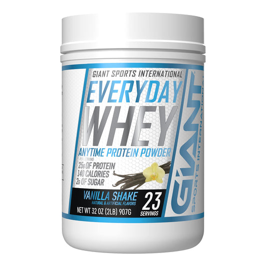 Giant Sports International Everyday Whey Proteína | Suero de Leche en Polvo | 2 lb (907 gr) | Sabor Vainilla | 25 gr de proteína por porción | Sin Azúcar Añadida | 23 porciones | Hecho en EUA