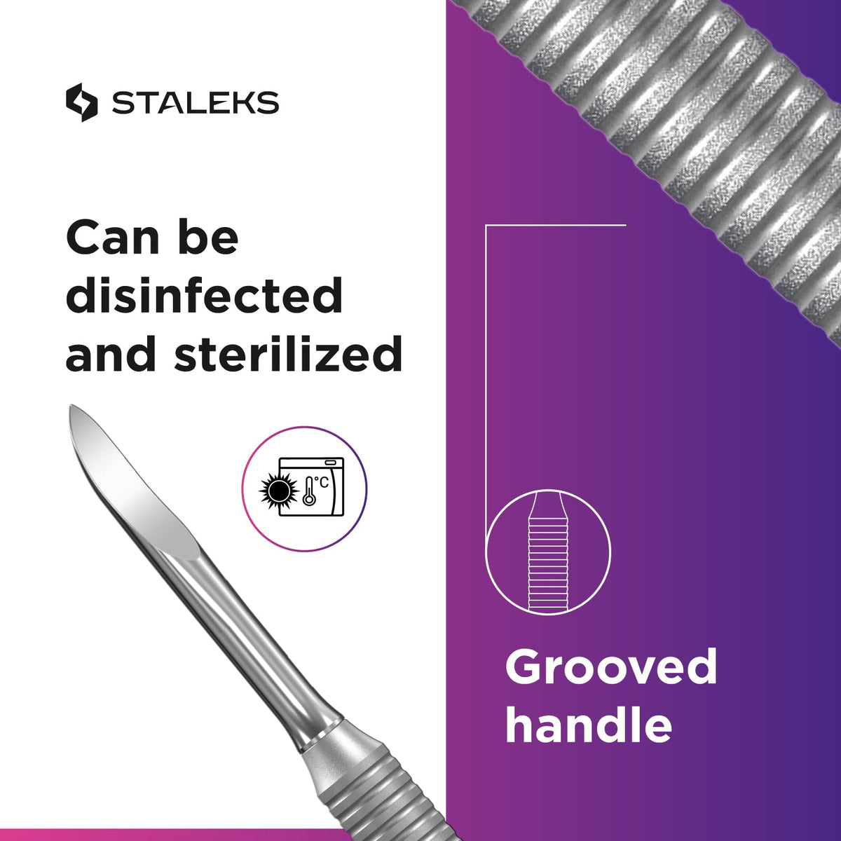 Staleks Empujador De Cutículas Y Limpiador De Uñas Pro Manicure Pusher Smart 51 Tipo 3 – Herramienta De Acero Inoxidable De Doble Punta