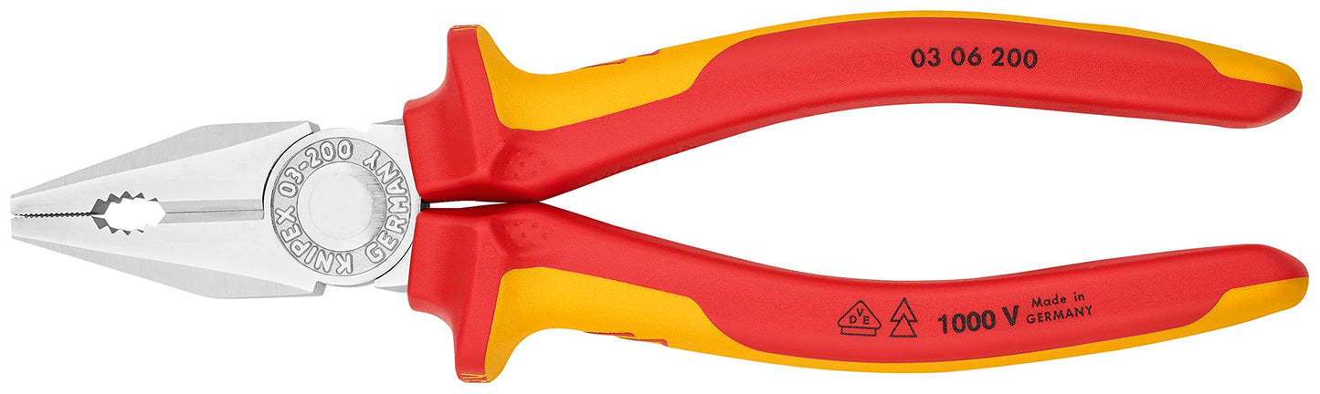 Knipex 03 06 200 SB Alicate Universal Aislados con Fundas en Dos Componentes, Según Norma VDE, Cromado, 200 mm