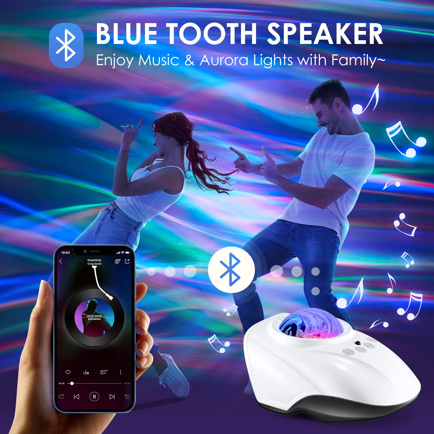 Proyector Northern Lights 128 Efectos de Iluminación Bluetooth con Control Remoto y Temporizador Automático