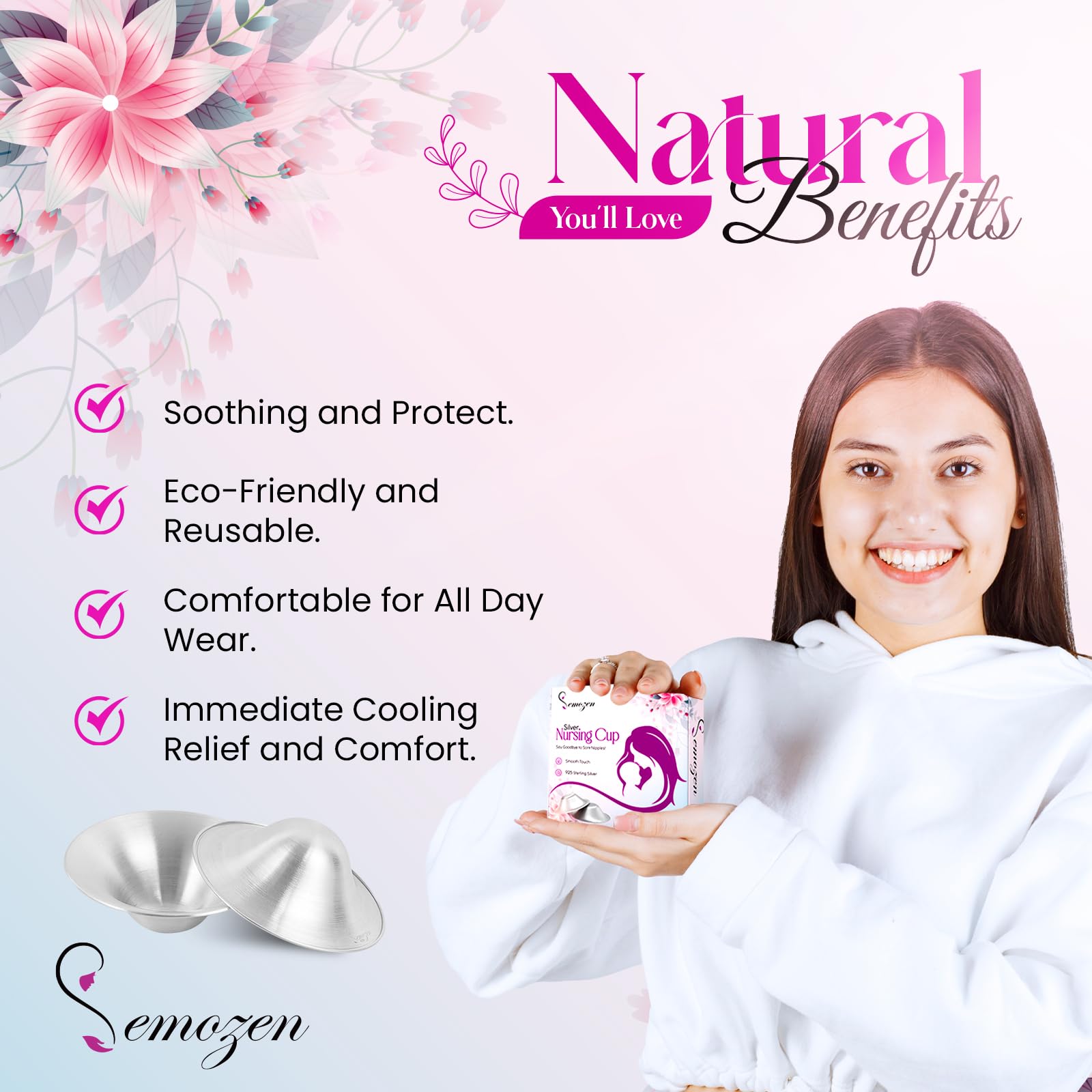 Copas de Lactancia Semozen Plata 18 mm para Lactancia Materna, Escudos de Pezón Grandes con Caja de Silicona para Mujer