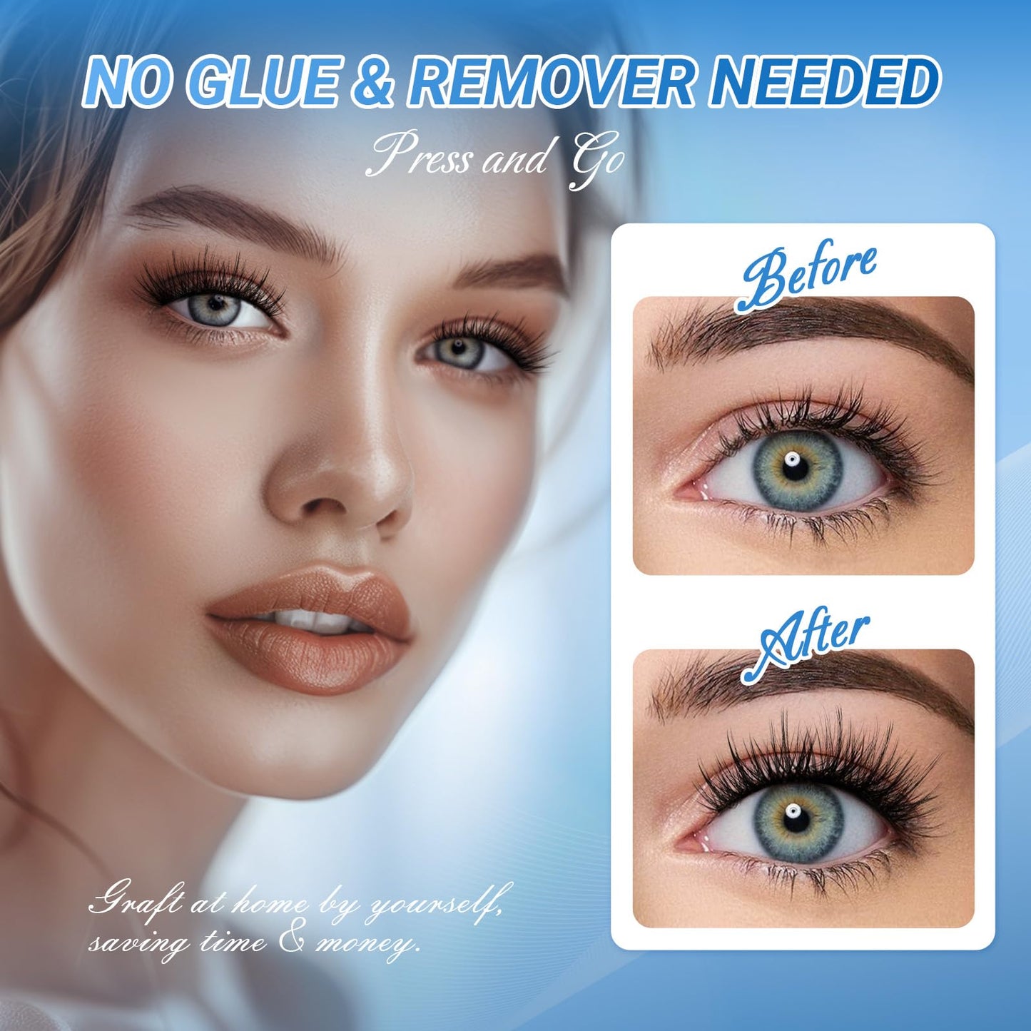 NAGARAKU Grupos De Pestañas Autoadhesivos Para 48 Pcs No Necesita Pegamento Ni Removedor Presión En Un Solo Paso Pestañas Reutilizables Prepegadas En Casa Fairy Style SA-DIY-04(0,07mm C 10-16mm)