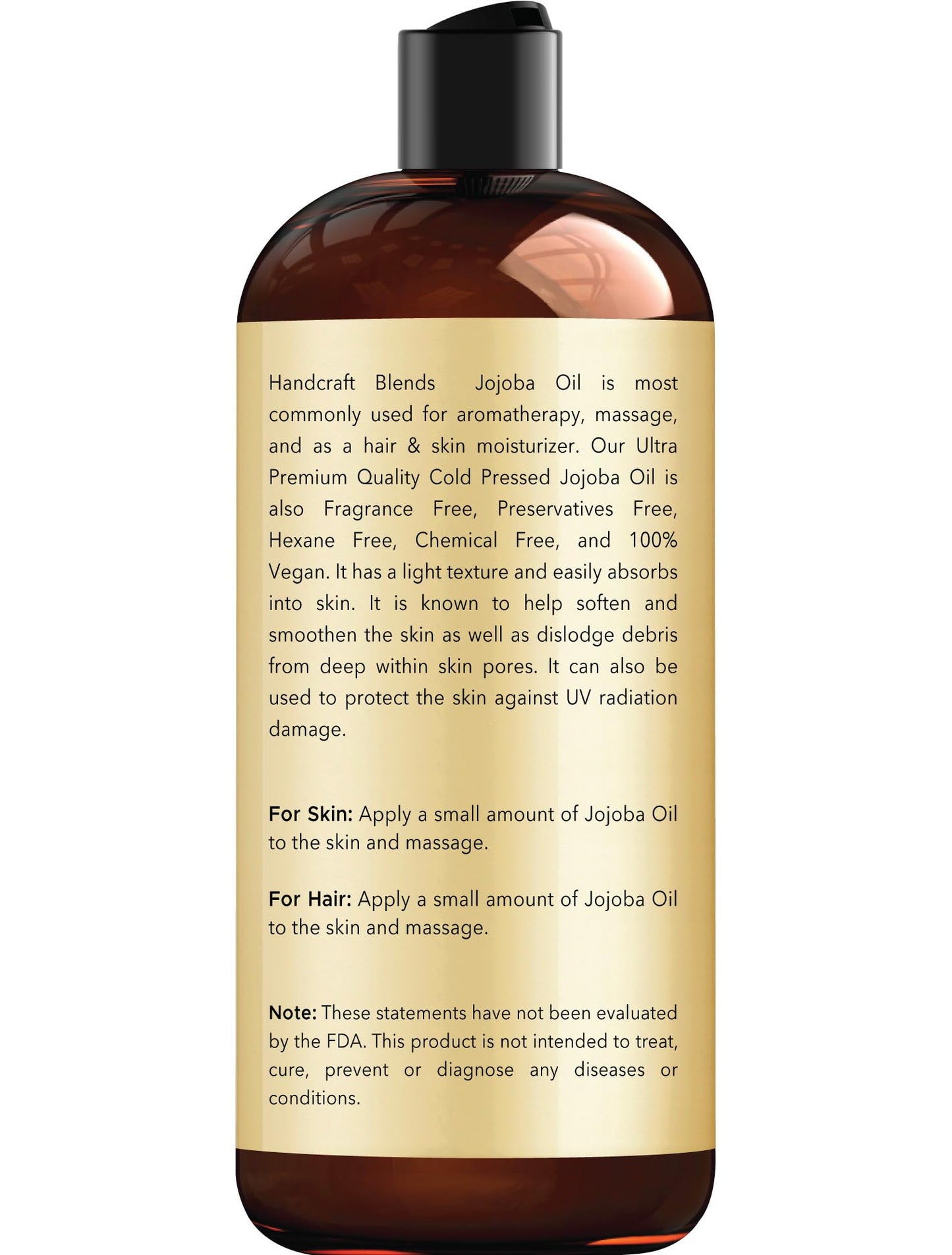 Handcraft Blends Jojoba Oil - 473 ml - 100% Pure & Natural - Premium Grade Carrier Oil - Hair, Face and Body Oil - Deeply Moisturizing - Anti-Aging - Cold-Pressed and Hexane-Free