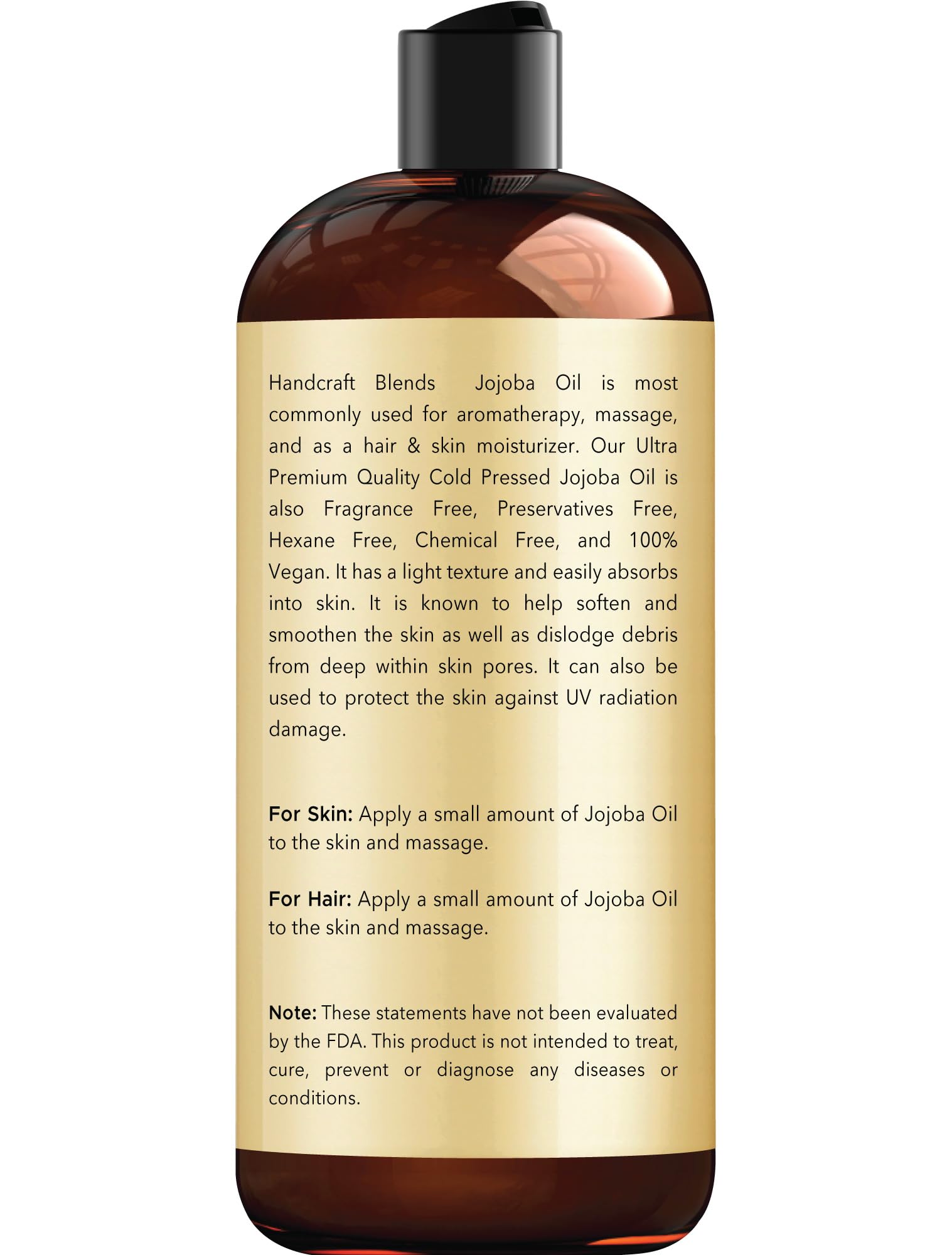 Handcraft Blends Jojoba Oil - 473 ml - 100% Pure & Natural - Premium Grade Carrier Oil - Hair, Face and Body Oil - Deeply Moisturizing - Anti-Aging - Cold-Pressed and Hexane-Free