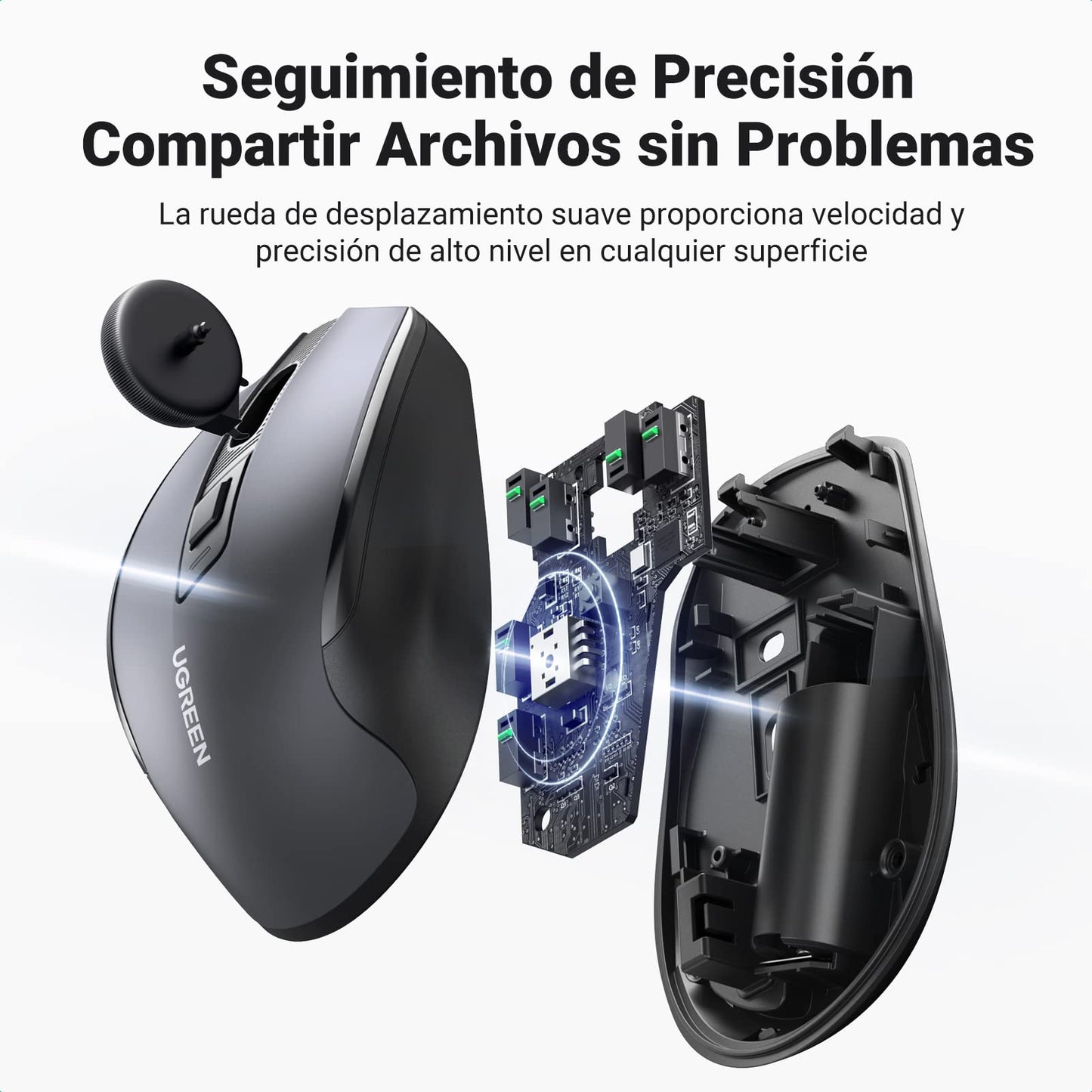 Mouse Inalámbrico UGREEN Negro Ergonómico 6 Botones 4K dpi para PC y Mac