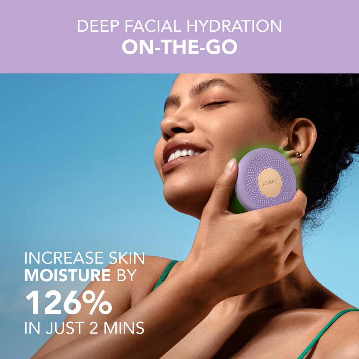 FOREO UFO 3 go, mascarilla facial de viaje - Hidratante facial - Cuidado de la piel antiedad - Luz LED de espectro completo y luz roja - Masajeador facial T-Sonic - Con app - Lavander