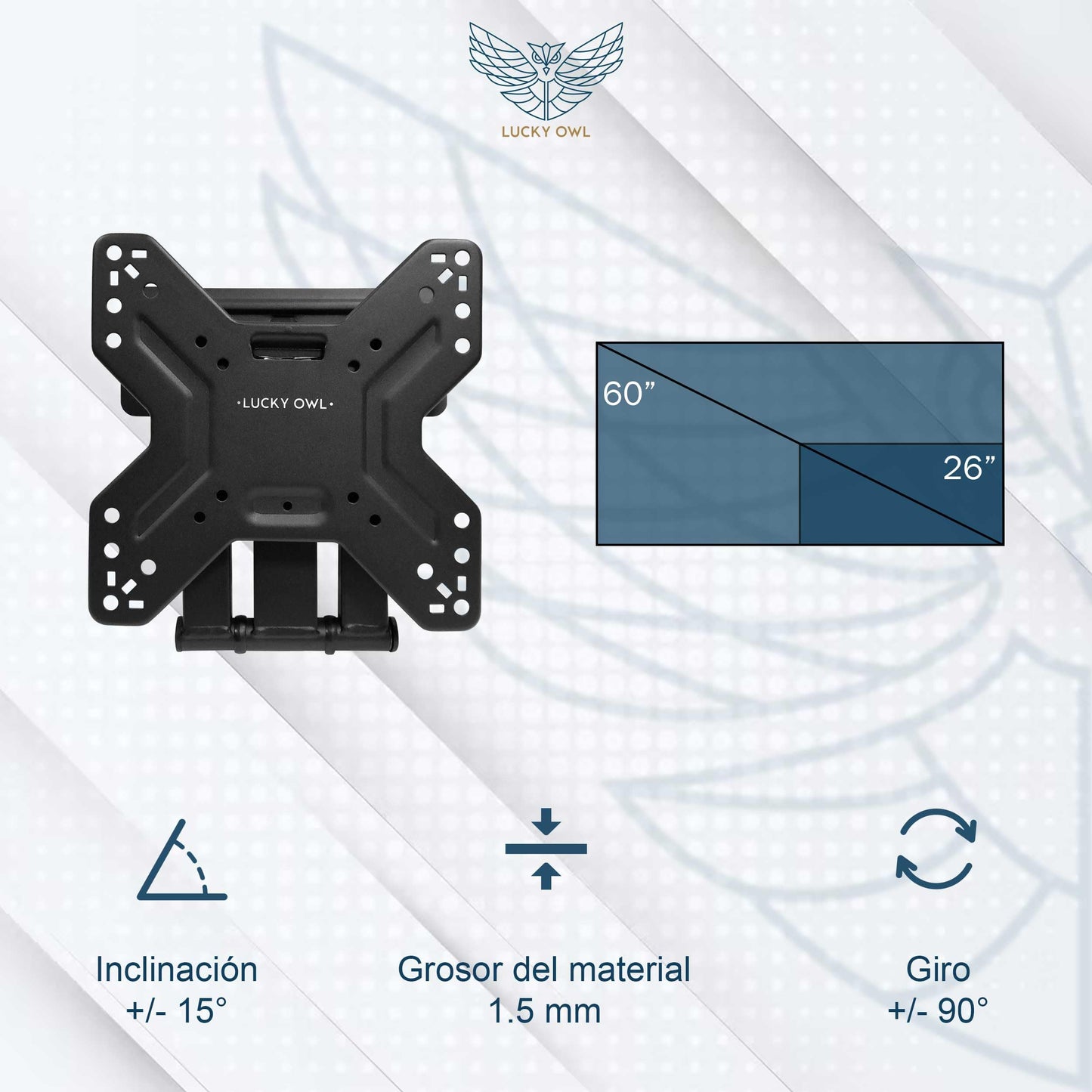 Lucky Owl Soporte de TV movible de 26 32 40 43 50 55 60 Pulgadas, Montaje en Pared, Dimensión 1.5mm, Carga máxima de 30 kg, VESA 400X400, Resistente Material Reforzado.