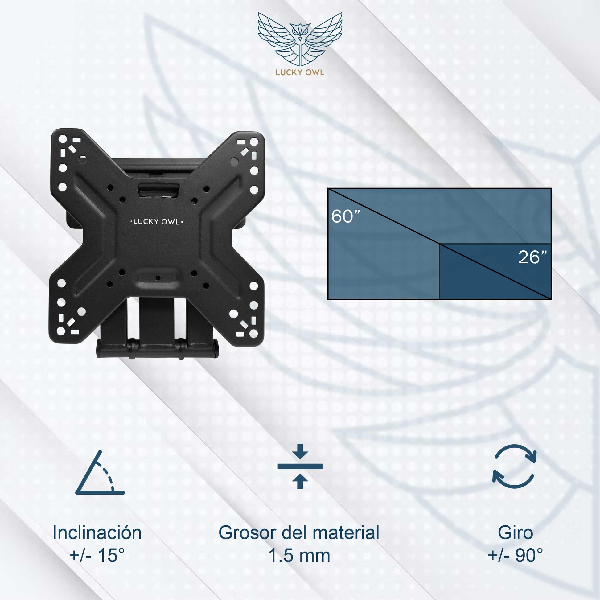 Lucky Owl Soporte de TV movible de 26 32 40 43 50 55 60 Pulgadas, Montaje en Pared, Dimensión 1.5mm, Carga máxima de 30 kg, VESA 400X400, Resistente Material Reforzado.