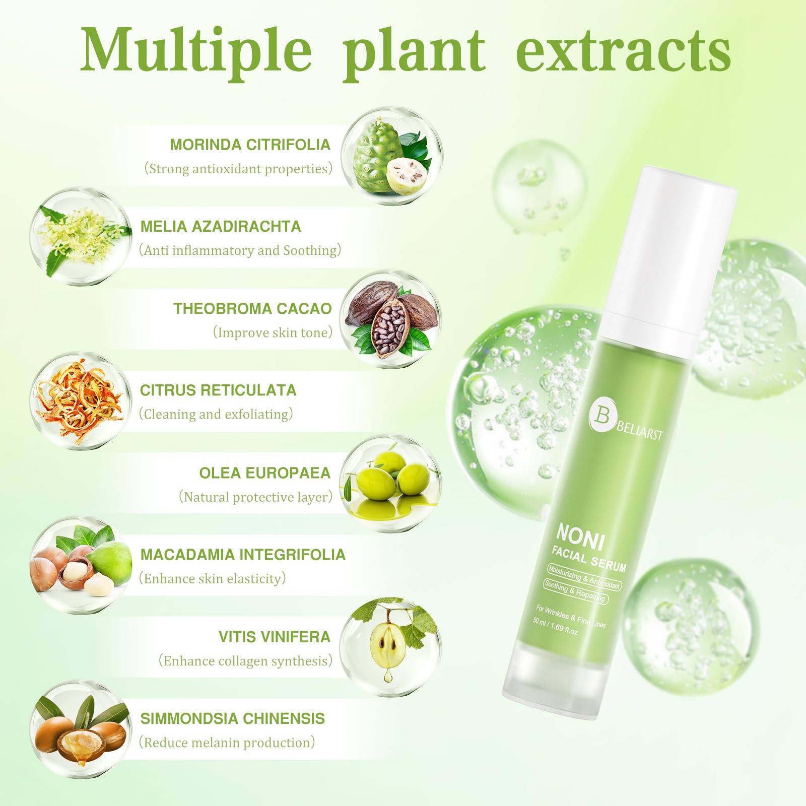 BELIARST Noni Ampoule, Noni Ampoule Essence With Noni Extract, Hyaluronic Acid & Vitamin E, Moisturizes, Soothes, Eliminates Wrinkles & Fine Lines, 1.69 Fl Oz