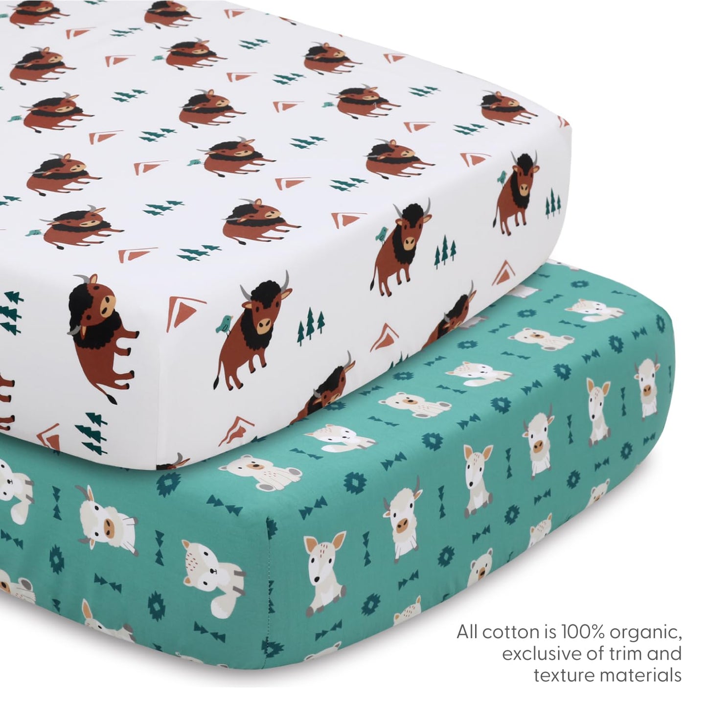 El juego de ropa de cama de 4 piezas para cuna The Peanutshell para niños y niñas - Decoración de cama de guardería para recién nacidos, bebés y niños pequeños con dos sábanas para cuna, volante y