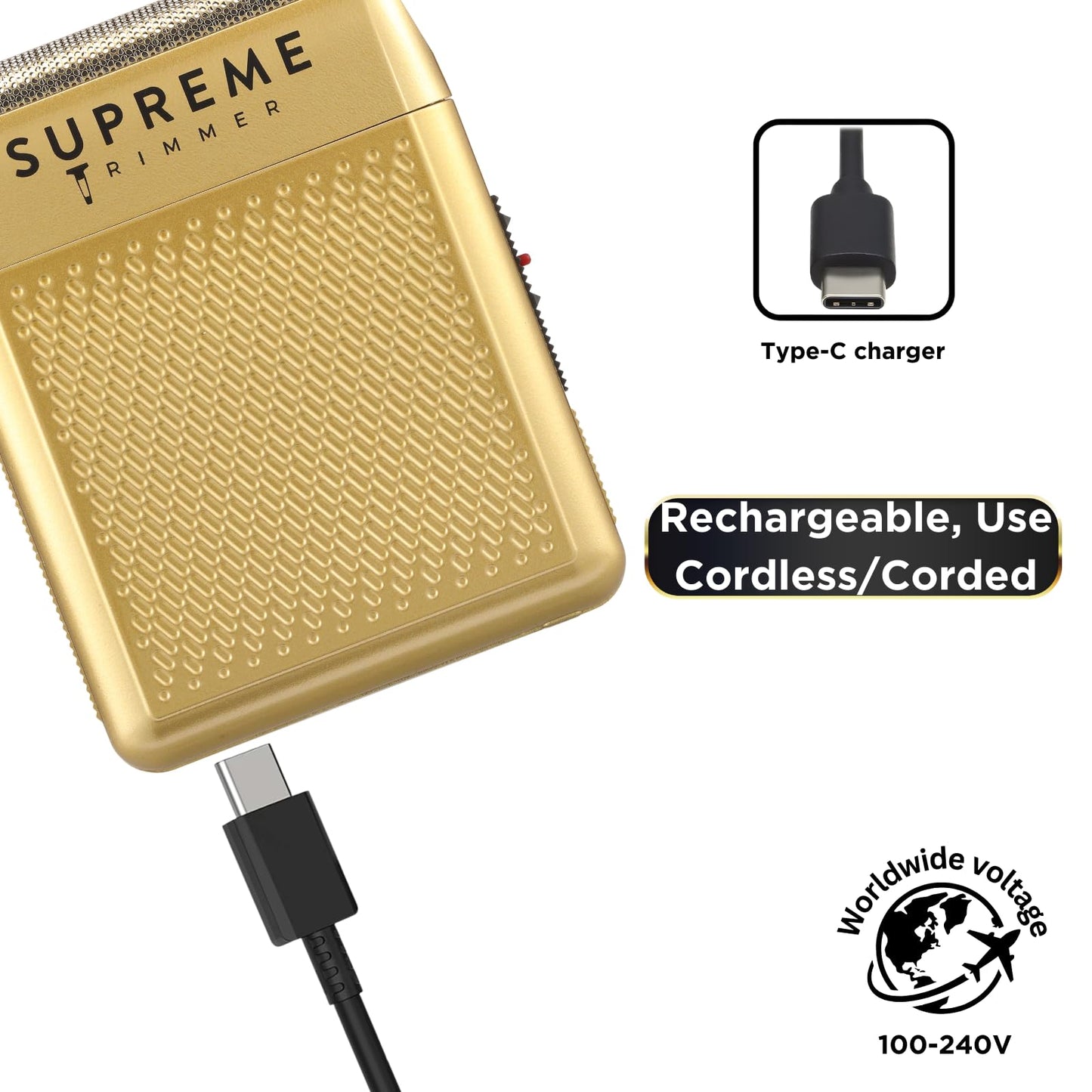 Supreme Trimmer Solo afeitadora de una sola lámina para bolsillo, tiempo de ejecución de 150 minutos, uso inalámbrico, potente mini maquinilla de afeitar de viaje USB-C para uso profesional y