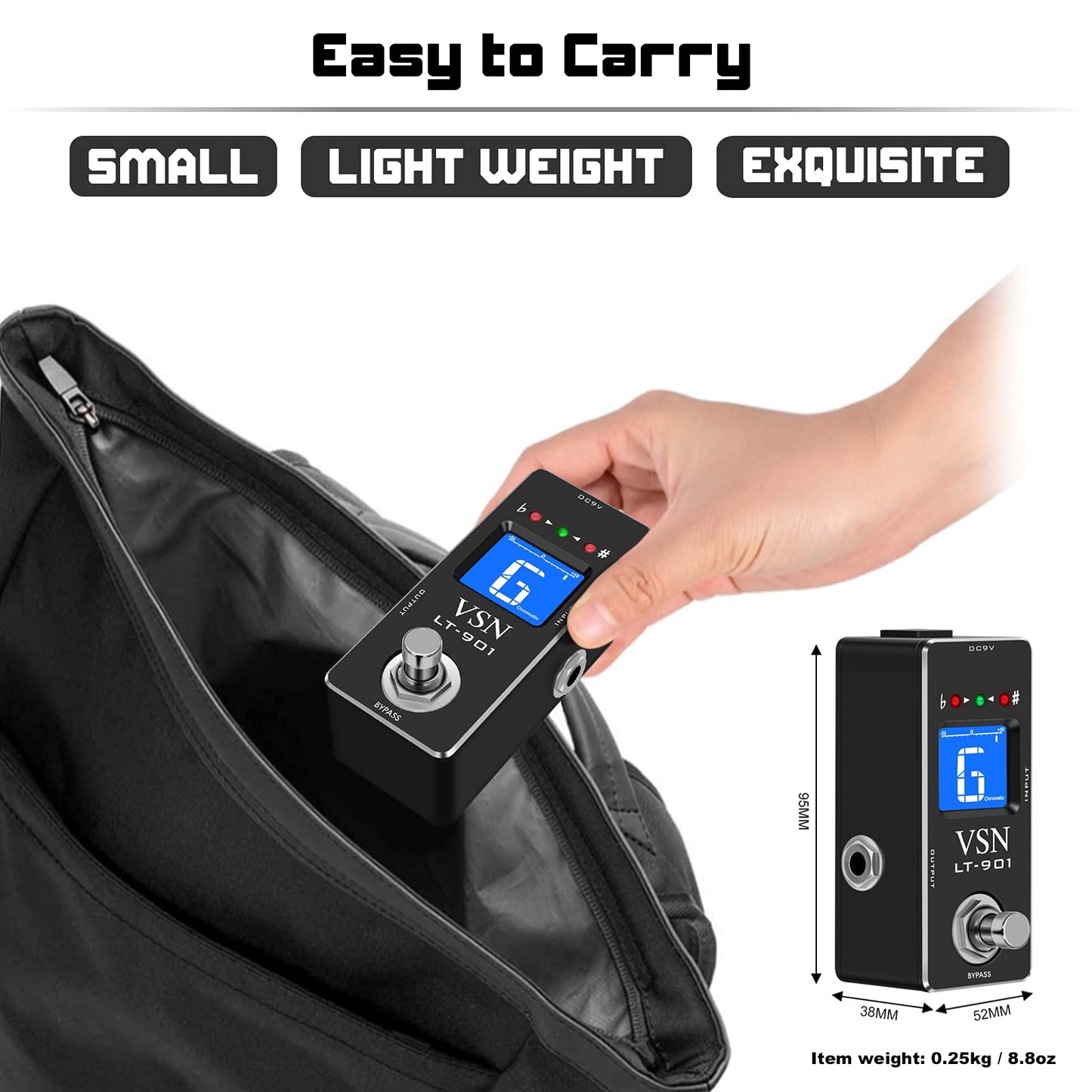 VSN Tuner Pedal,Guitar Chromatic Tuner Pedal for High Precision ± 1 Cent with Pitch Indicator for Electric Guitar and Bass True Bypass LT-901