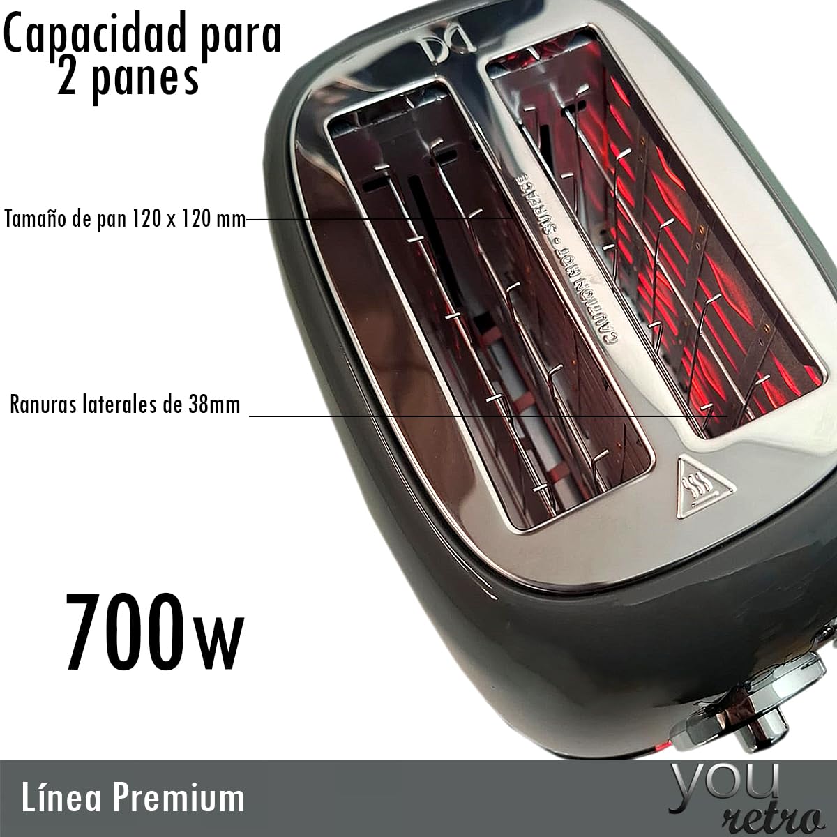 Tostadora De Pan Retro Electrica De 2 Rebanadas Con 6 Niveles Con Funcion de Cancelacion Ranura Ancha YOU