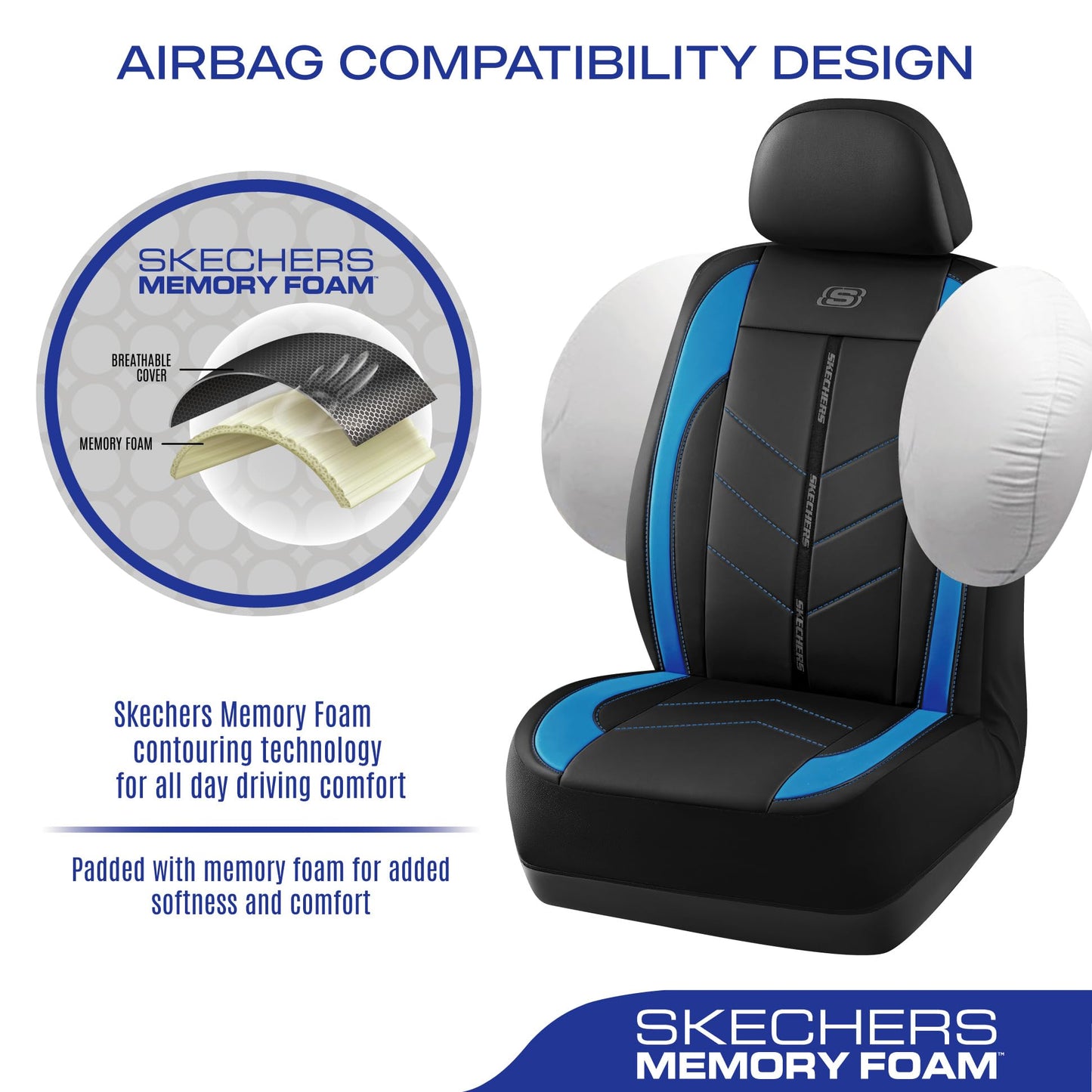 Skechers Fundas de asiento de coche, lujosas fundas de asiento de cuero sintético, protector de asiento de coche impermeable antideslizante para asientos delanteros, accesorios de coche compatibles