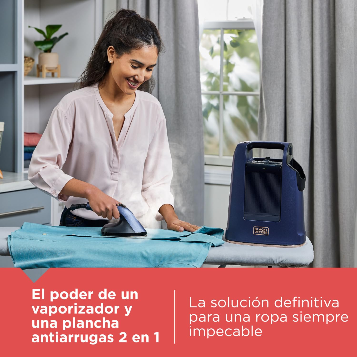 Plancha y Vaporizador de Ropa Black+Decker 2 en 1 de 750 ml y 1700W, HGS600-LA
