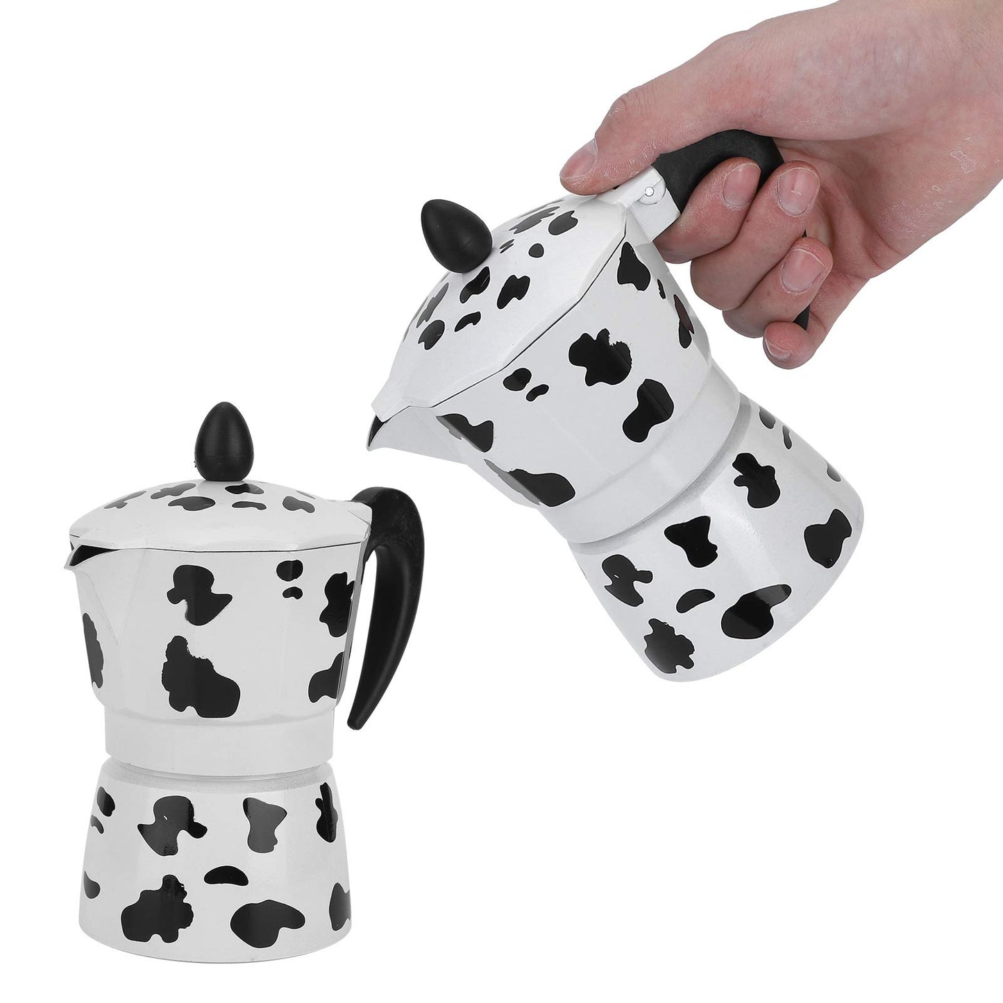Cafetera de Aluminio, Cafetera, Col Rafe de Vaca Lechera, Cafetera Segura y Cómoda de Usar para Cafetería Casera (3 Tazas de Vaca (3 tazas de color vaca 150ML)