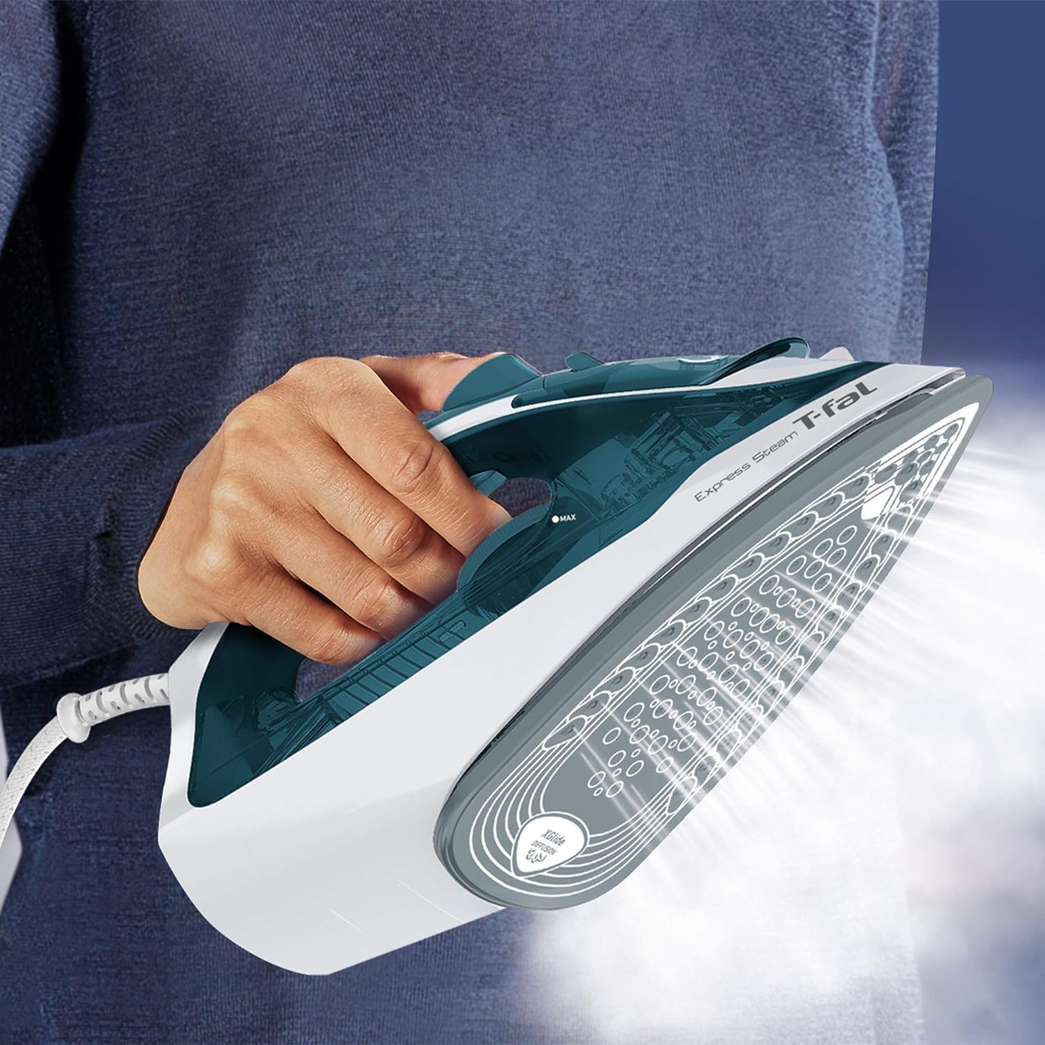 Plancha de Vapor T-fal Blanca Azul con Tecnología True Ceramic Glide 1600W