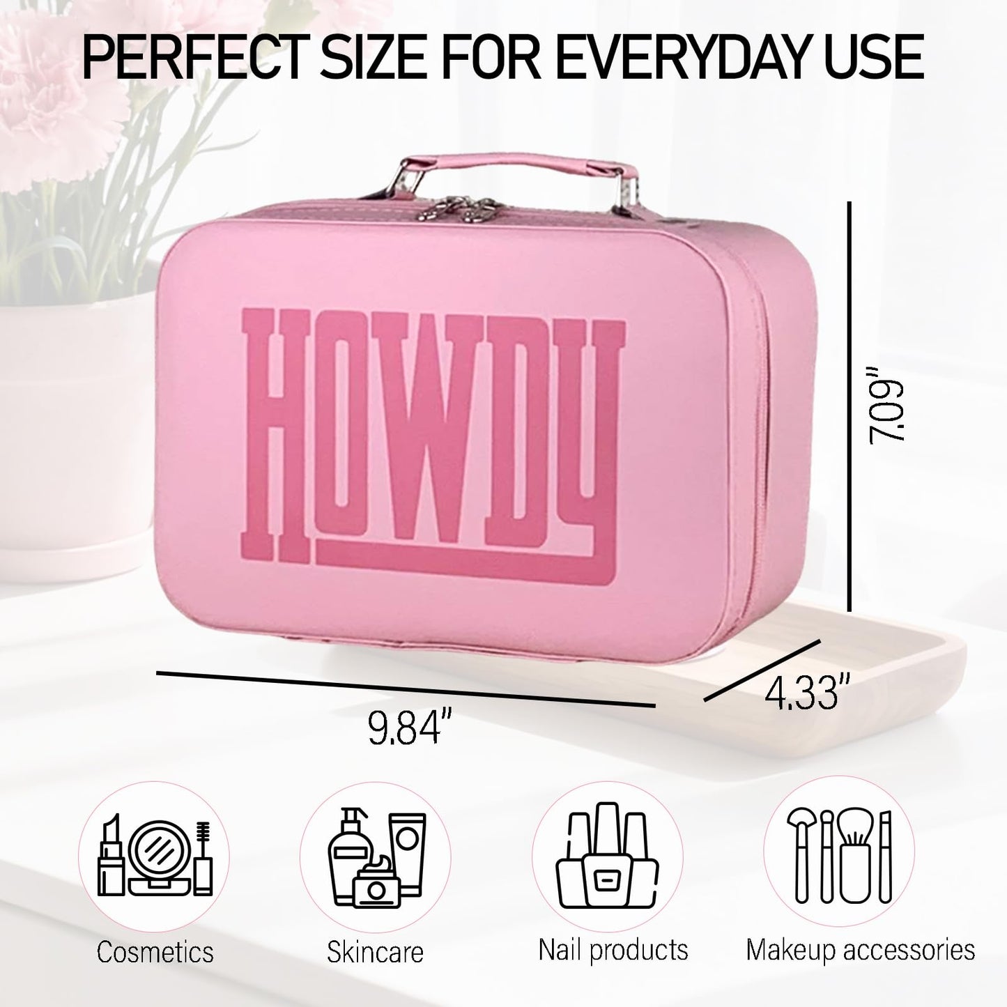 CactusNest - Estuche de maquillaje de viaje con espejo, bolsa de cosméticos de gran capacidad, para dormitorio, viajes, organizador portátil para cosméticos, herramientas de uñas, suministros de