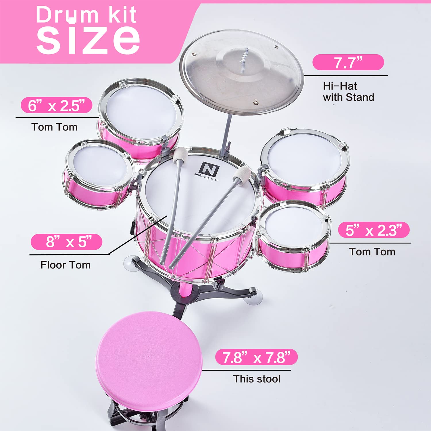 Adecuado para niños de 3 a 7 años, juego de tambor para niños, tambor de jazz (rosa)