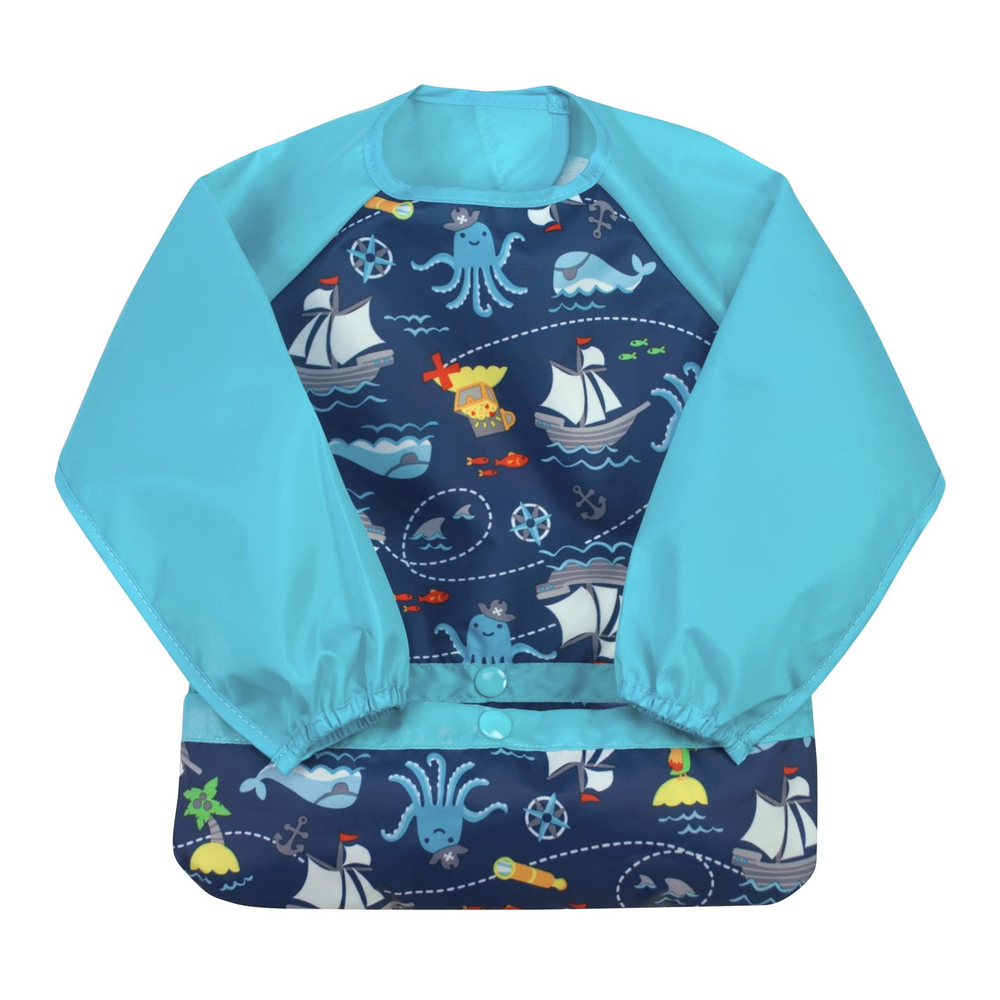 Green Sprouts - Babero de manga larga fácil de usar, protección impermeable, bolsillo volteado, material suave, fácil de limpiar, 2T-4T (paquete de 1)