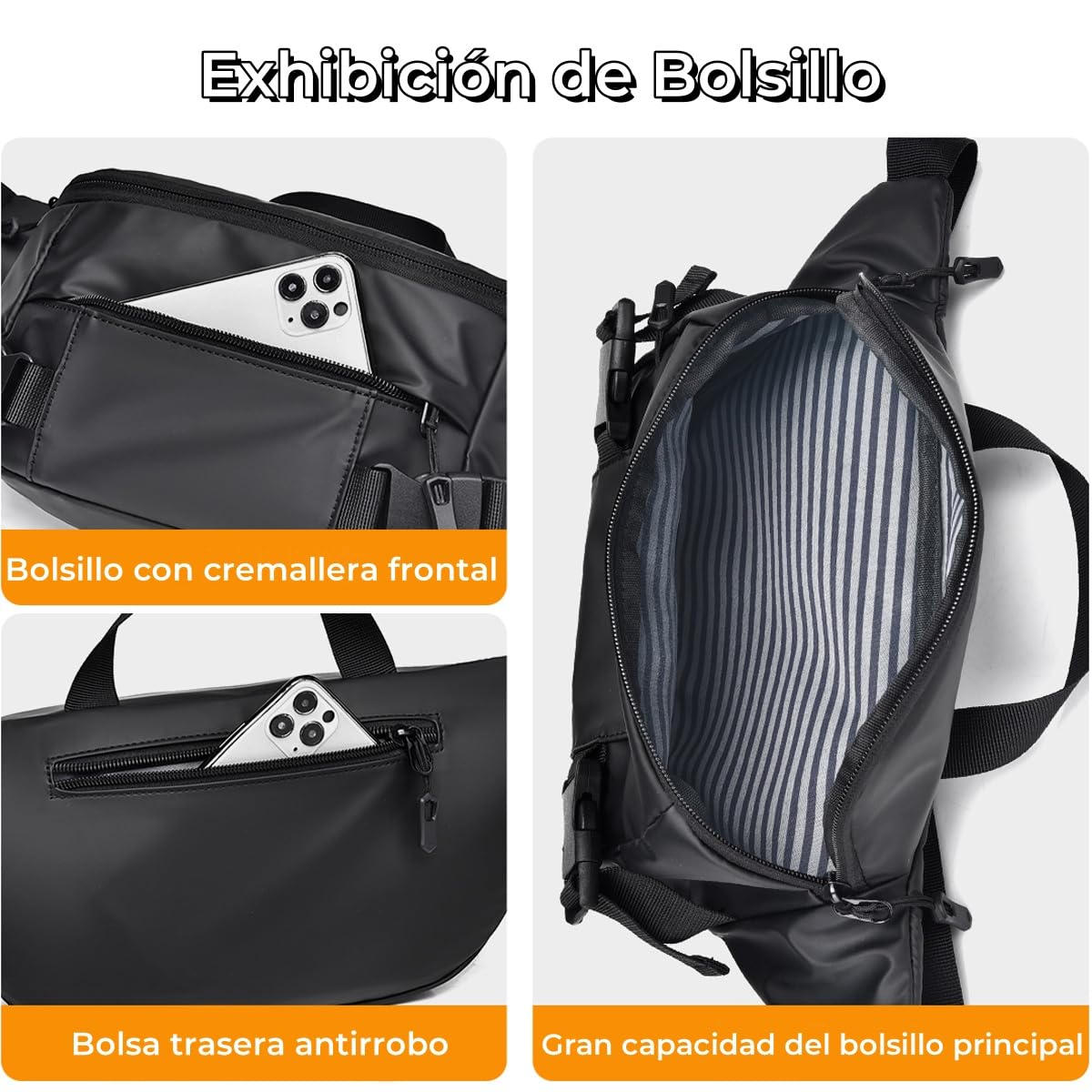 Cangurera Deportiva para Hombre Mujer, Cangurera Deportiva de Viaje, Riñonera para Correr Impermeable con Cinturón Regulable y Hebilla Rápida, para exteriores, senderismo, correr y Ciclismo (Negro)