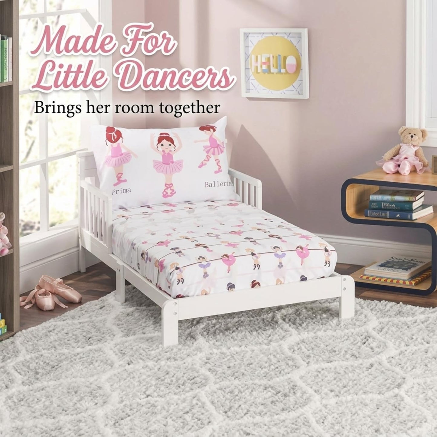 Everyday Kids - Juego de sábanas bajeras de 3 piezas para niños, sábana encimera y funda de almohada, bailarina nacida a bailar, juego de sábanas de microfibra suave y transpirable para niñas y niños