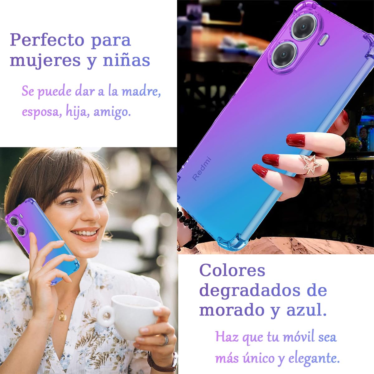 DABUNA Funda para Xiaomi Poco X7 Pro 5G Case,Transparente Colores Degradados Protectora de Cámara Anticaída Carcasa Bumper(Púrpura Azul)
