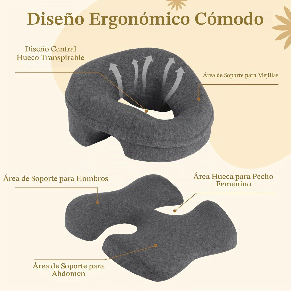 Almohada de Masaje Felistory Gris Ergonómica para Cabeza y Pecho en Spa y Hogar