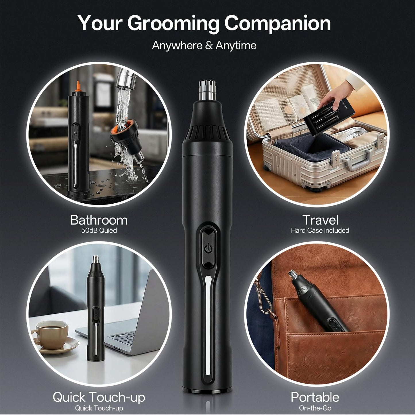 Recortadora de pelo de nariz recargable, kit de aseo para barba 4 en 1 para hombres y mujeres, motor silencioso impermeable, carga rápida, 11000 rpm, recortadora de nariz portátil de tamaño de viaje