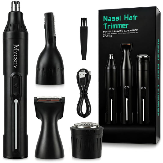 Recortadora de Pelo de Nariz Recargable Portátil Negro 4 en 1 para Hombre y Mujer