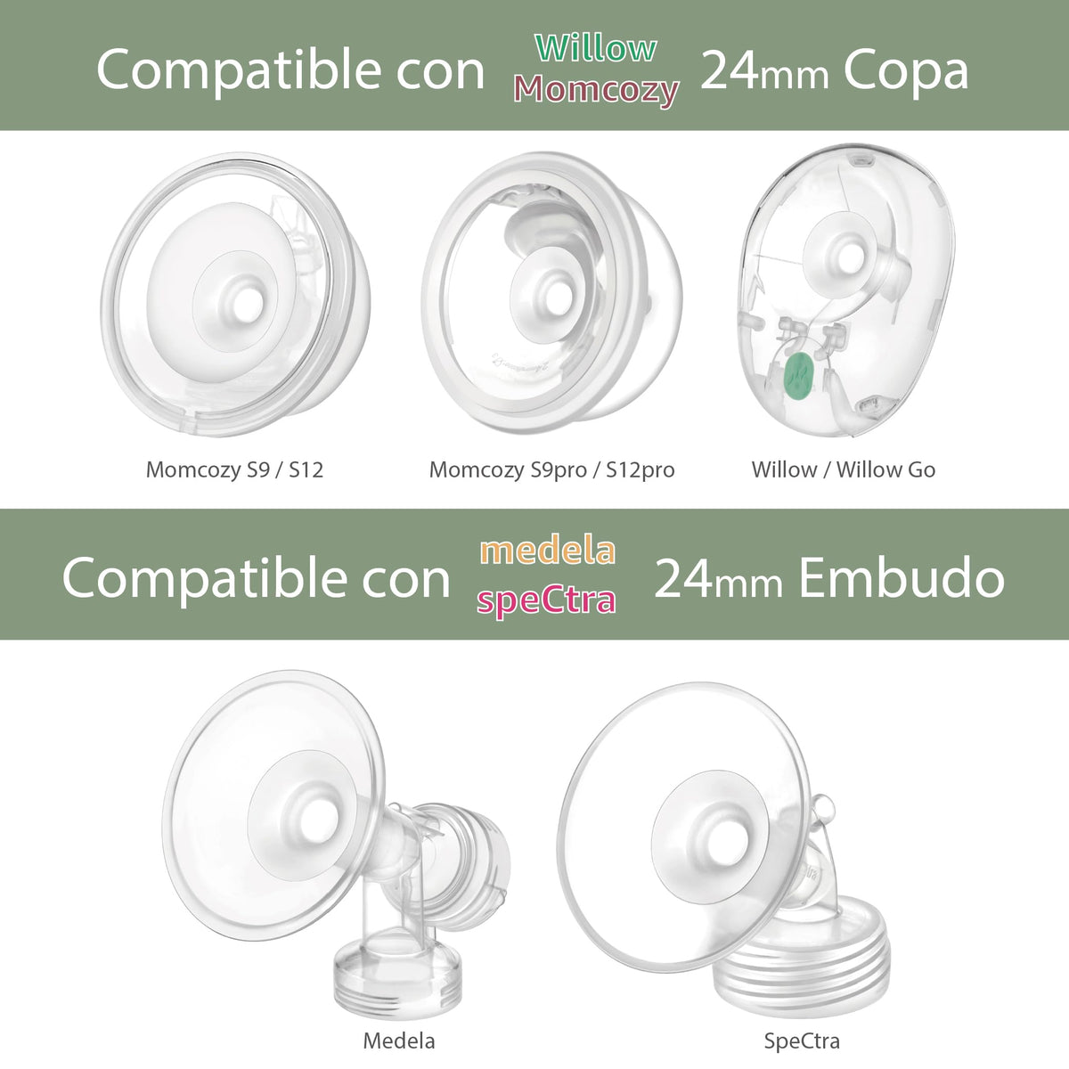 Maymom Inserts de Embudo 14 mm Compatibles con Shields Spectra, Medela 24 mm, Momcozy S9 Pro/S12 Pro, Willow Wearable Cup. Compatible con Medela Freestyle, Harmony, para reducir de 24 mm a 14 mm; 2 unidades