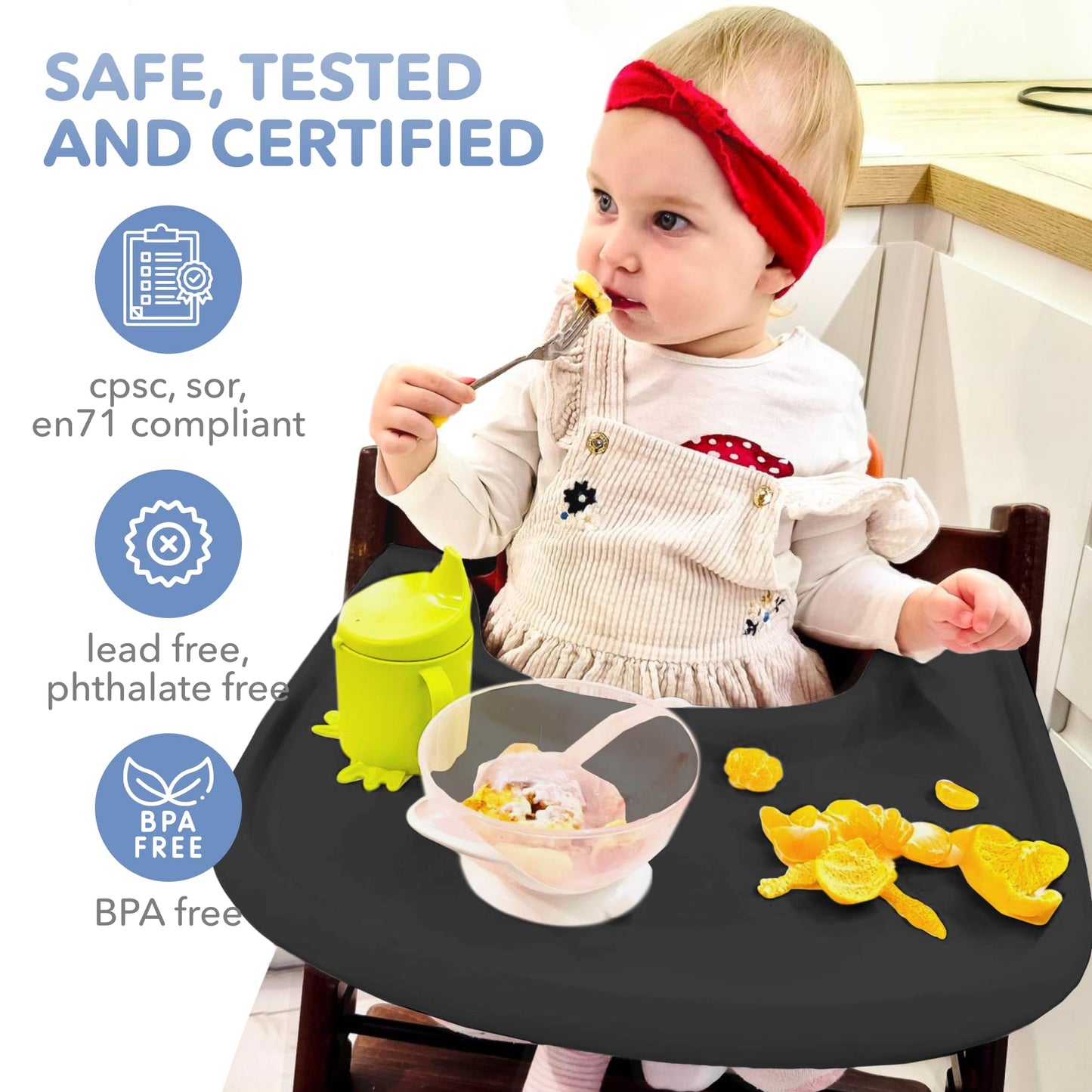 Bandeja para silla alta compatible con silla Stokke Trip Trap, diseño curvado ergonómico, negro brillante, sin BPA, fácil de montar