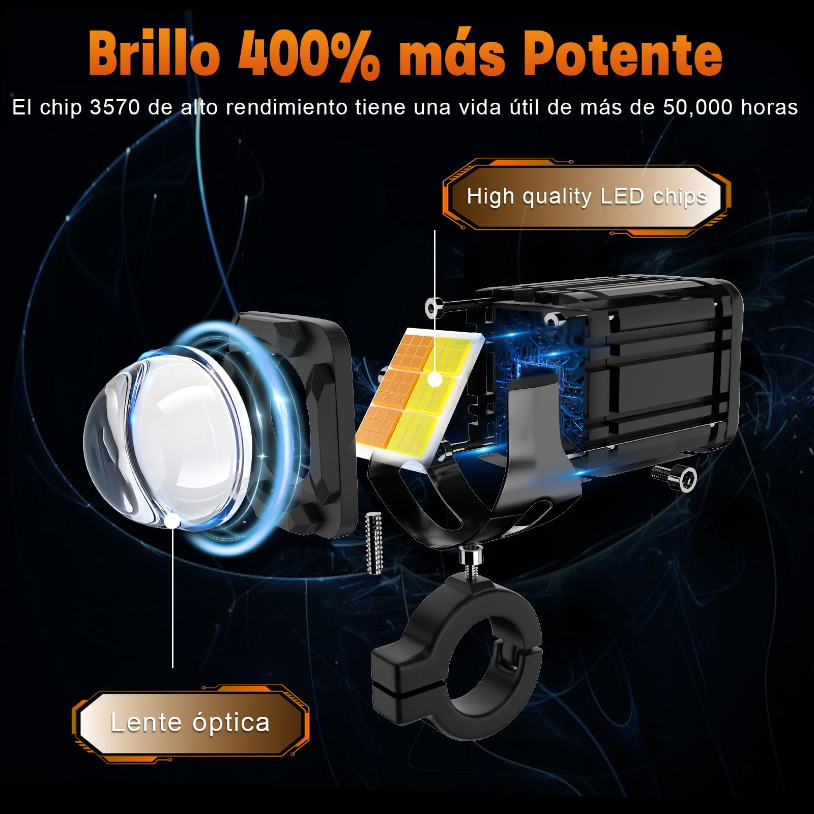 AUTOFAST 80w 6500k Faros Led Para Moto Con Lente,Luz Antiniebla Auxiliares Para Moto,Súper Brillante Luces Exploradoras Para Moto,Faros De Niebla Para Motocicleta,Focos Para Moto,2pcs