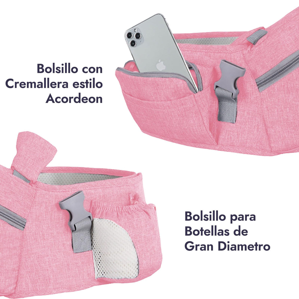 ZEZELIFE Portabebé Asiento de Cadera,Portador de Bebé Ergonómico Taburete de Cintura Algodón con Cinturón de Seguridad y Correa de Hombro Individual Posición Múltiple para Bebé Niños Recién Nacido 0-36 Meses