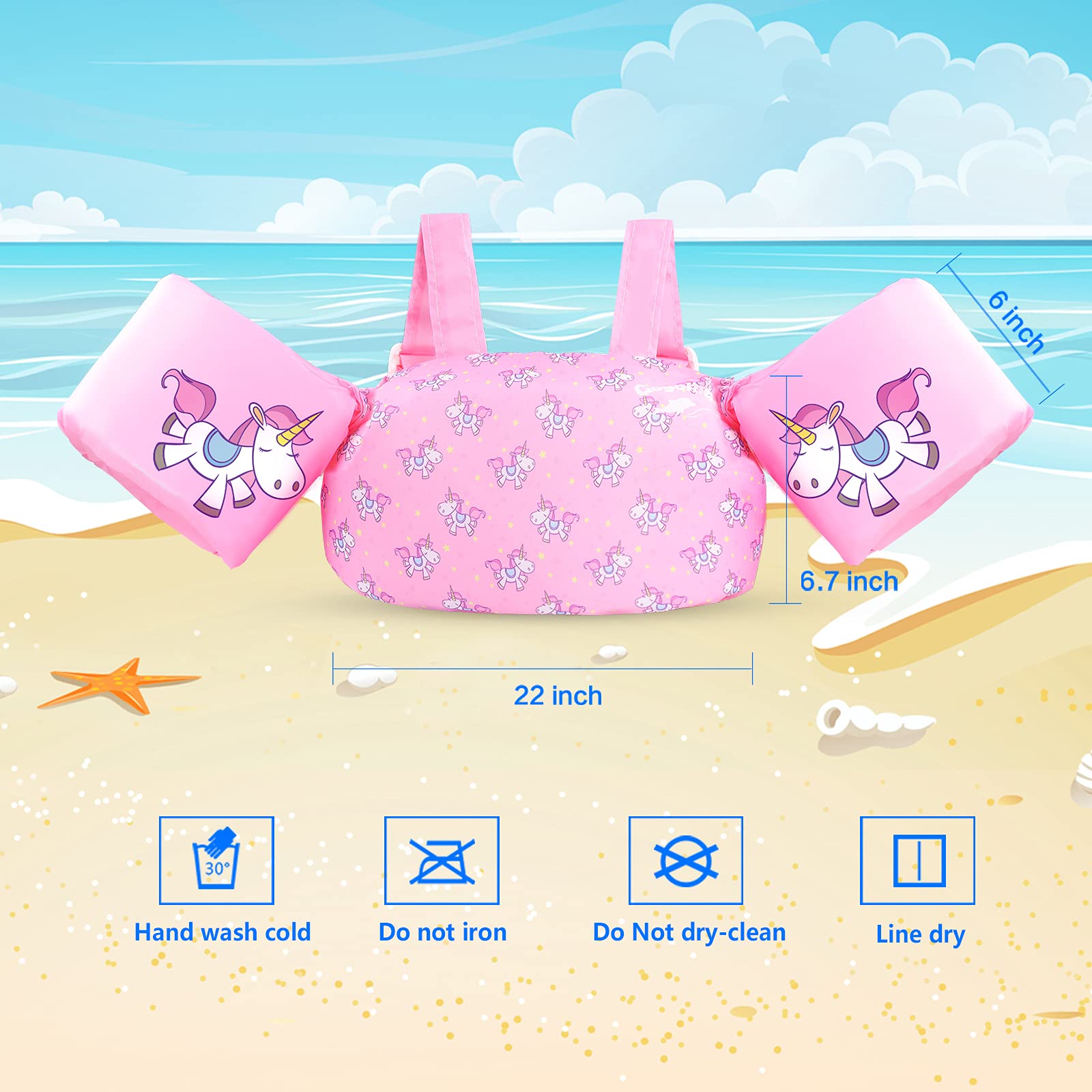 Gogokids Chaleco de natación para niños, flotadores para niñas y niños de 9-13-18-23 kg, flotadores de alberca con alas de Agua y Correa de Hombro para niños de 2-6 años