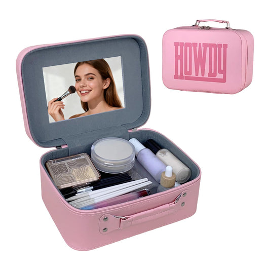 CactusNest - Estuche de maquillaje de viaje con espejo, bolsa de cosméticos de gran capacidad, para dormitorio, viajes, organizador portátil para cosméticos, herramientas de uñas, suministros de