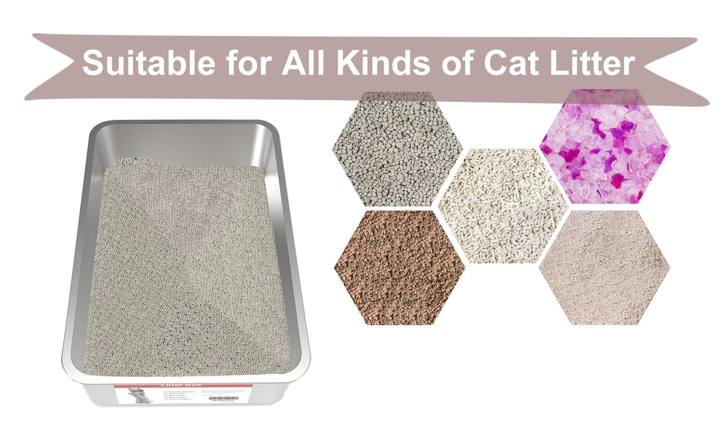 Caja de Arena para Gatos VehiGo Metal Extragrande Acero Inoxidable Resistente Superficie Lisa Fácil de Limpiar