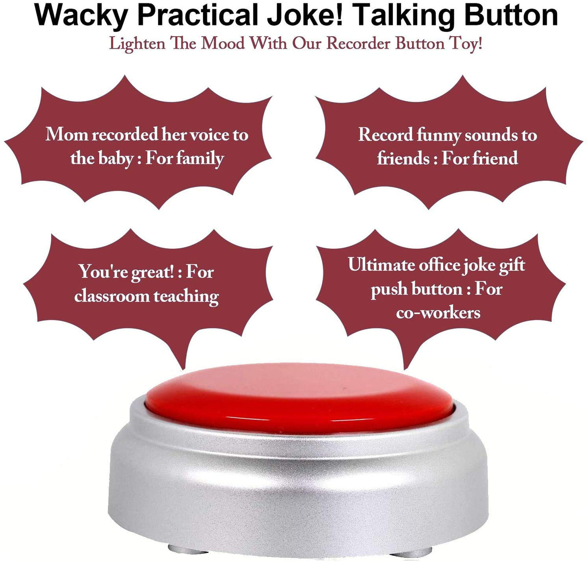 Grabadora de Voz Botones Sound Buttons Rojo Plata Personalizable Mensaje 30 Segundos Batería Incluida