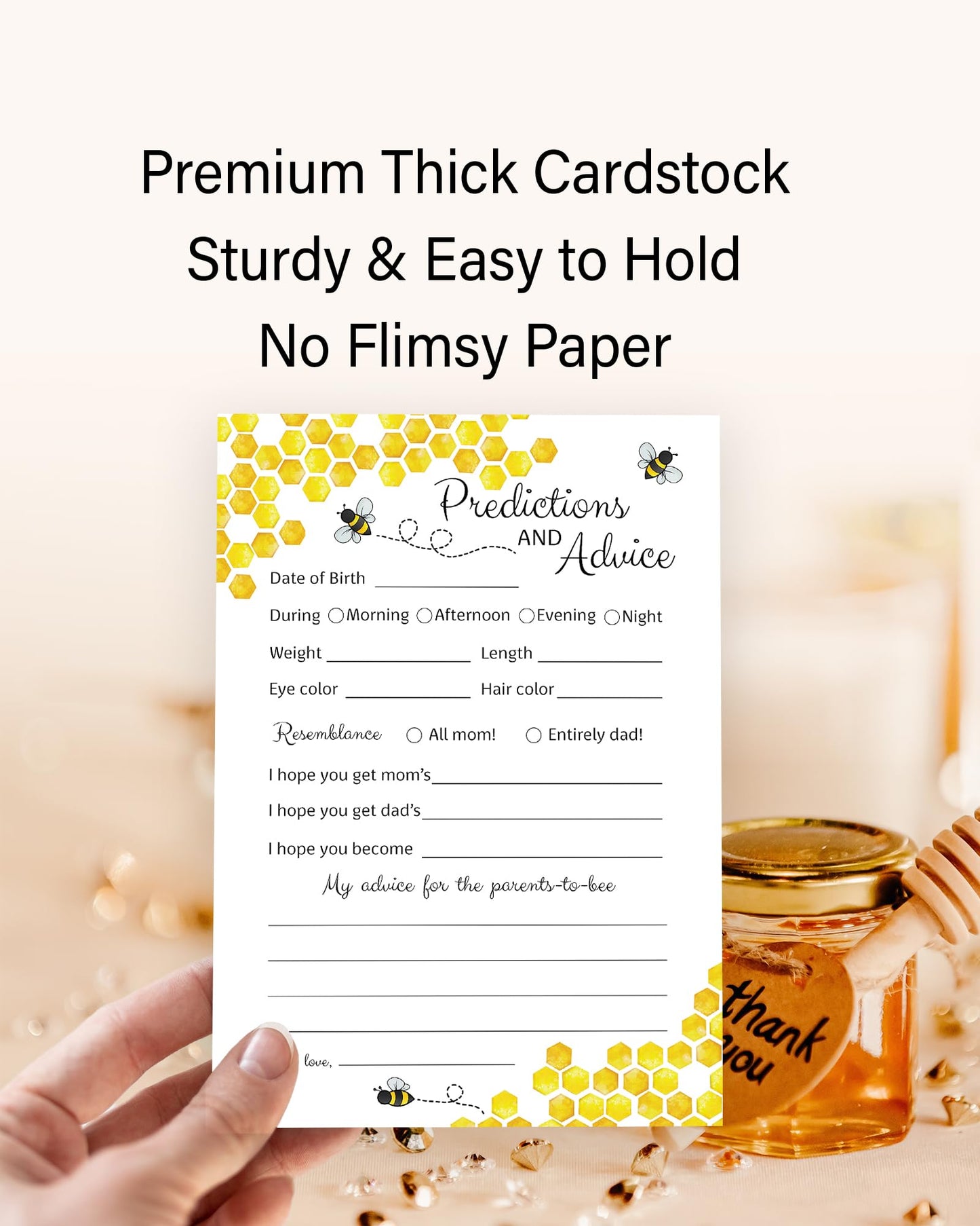Tarjetas de predicción y consejos de abeja – Paquete de 25 – Juegos de baby shower de abejorro, amarillo neutro abejorro, nuevos padres, mensaje de mamá y papá, mensaje de mamá y papá, recuerdo de actividad de coed de abeja miel G620-PDAV