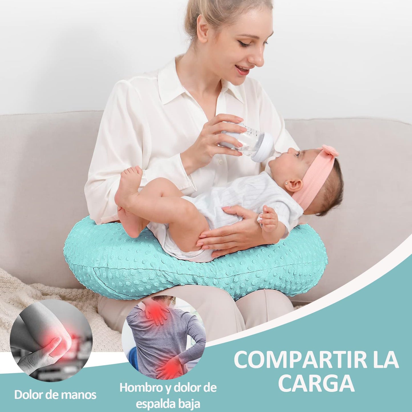 LIHYL Almohada de Lactancia para Amamantar Bebé Multifuncional,64x46x20cm Cojin Antirreflujo Bebe Ultra Comodo, Posicionador Corporal con Funda extraíble para Lactancia Materna para Bebés (Verde)